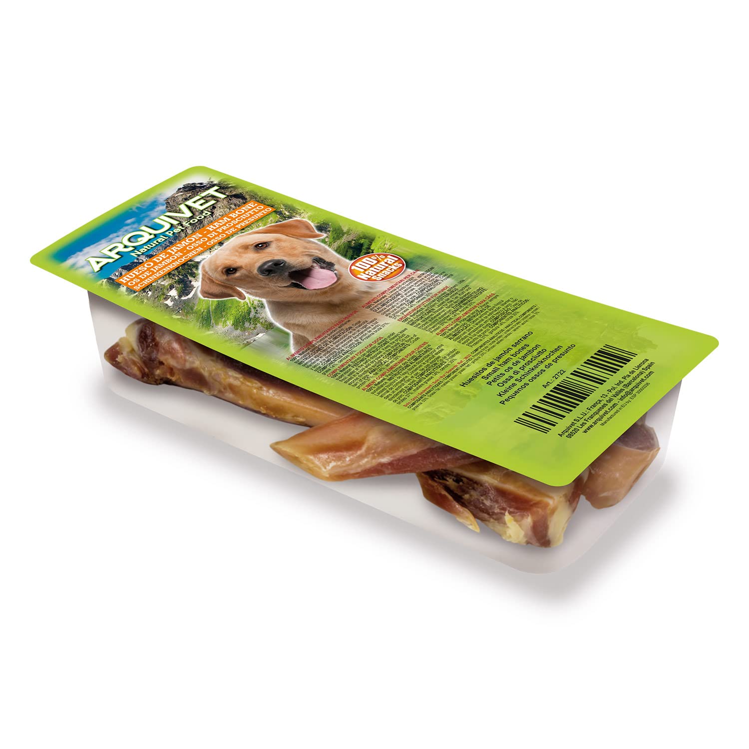 ARQUIVET Huesitos de jamón Serrano 3 Unidades - Snack de Cerdo 100% Natural para Perros - Hueso masticable - Chuches, golosinas, premios, recompensas - Mordedor Natural para Perros