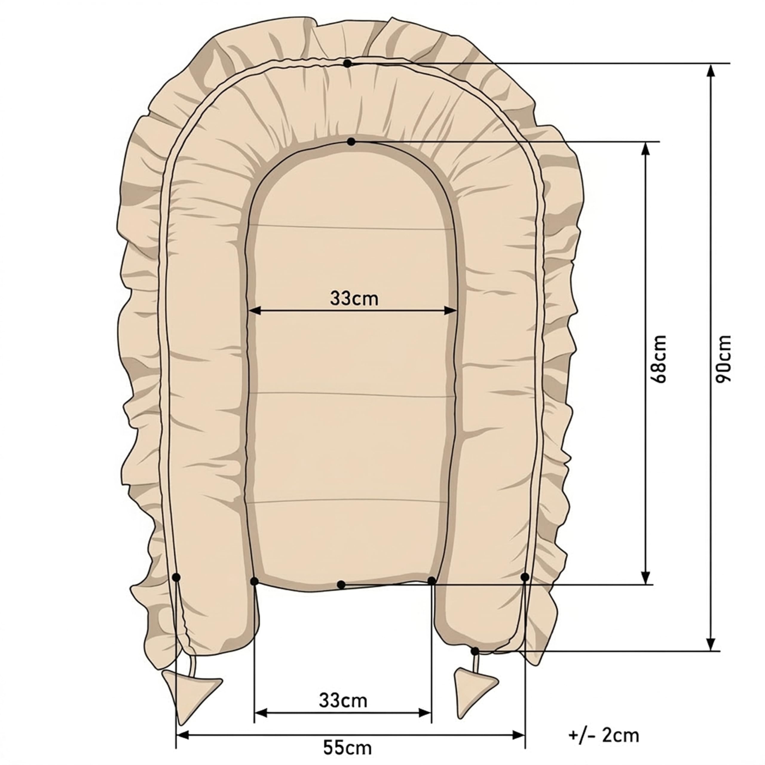 PIMKO - Sacco Nanna con Volant per Neonati, 100% Cotone, per Bambini e Neonati, 55 x 90 cm (Beige)