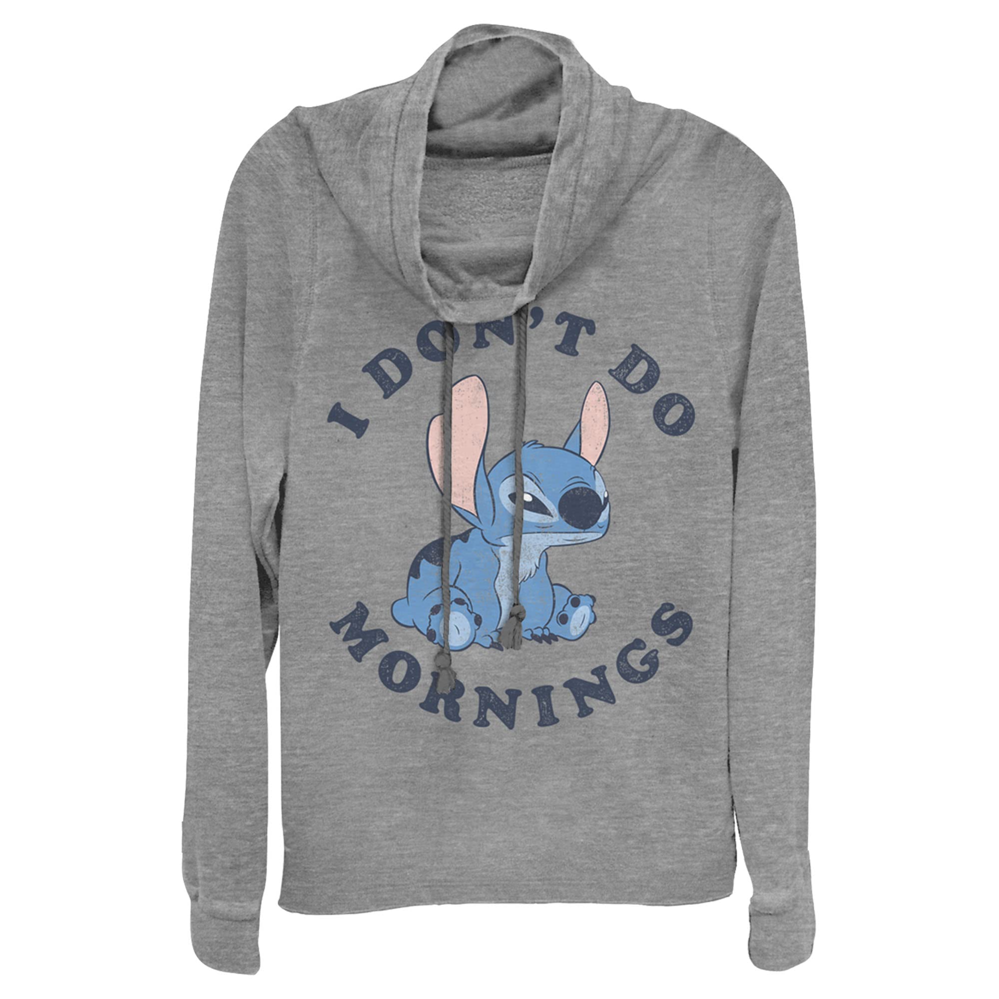 Junior's Lilo &amp; Stitch I Don't Do Mornings Stitch Cowl Neck Sweatshirt