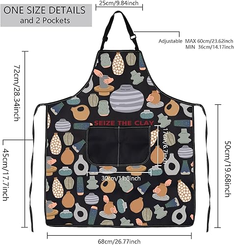 Miniatura 2 de MBMSO Delantal de cerámica Seize the Clay Pottery Artist Gift para amantes de la cerámica, delantal de cerámica con bolsillos