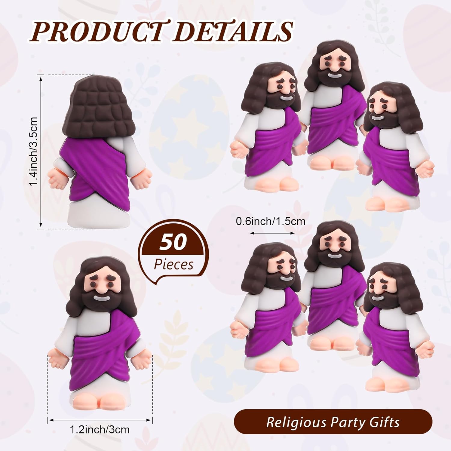 Bememo 50 Pcs Mini Jesus Figures Original Design Religious Little Jesus Figures in Bulk to Hide and Seek Sunday School Religious Gift for Easter Egg Stuffers(Purple)