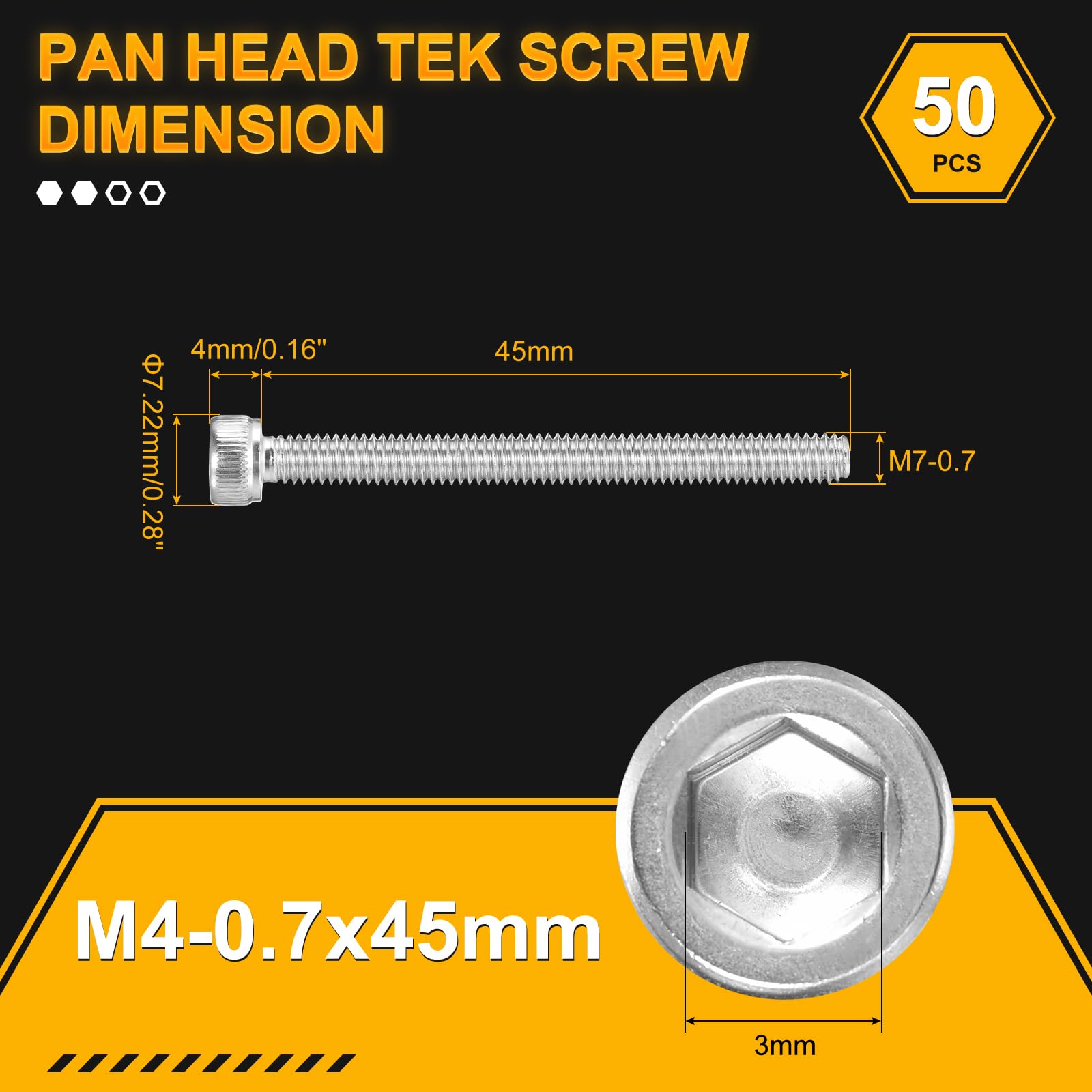 DTGN M4-0.7x45 Socket Head Cap Screws Bolts, 50Pack, Good for Road Bicycle Mountain Bike, Auto, Motorcycle - Image 2
