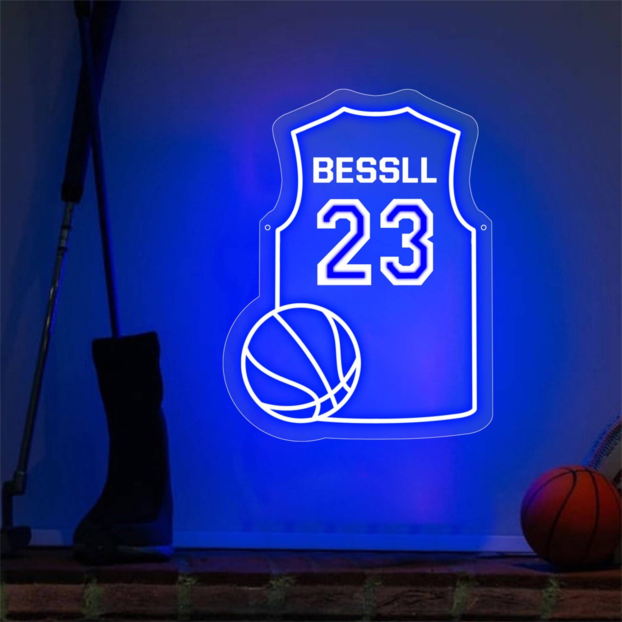 Maglia da basket personalizzata Insegne al neon Nome Numero Pallacanestro Luce al neon Giocatore di basket Luce notturna Sport LED Light Up Segno per regali da basket da parete Compleanno Natale