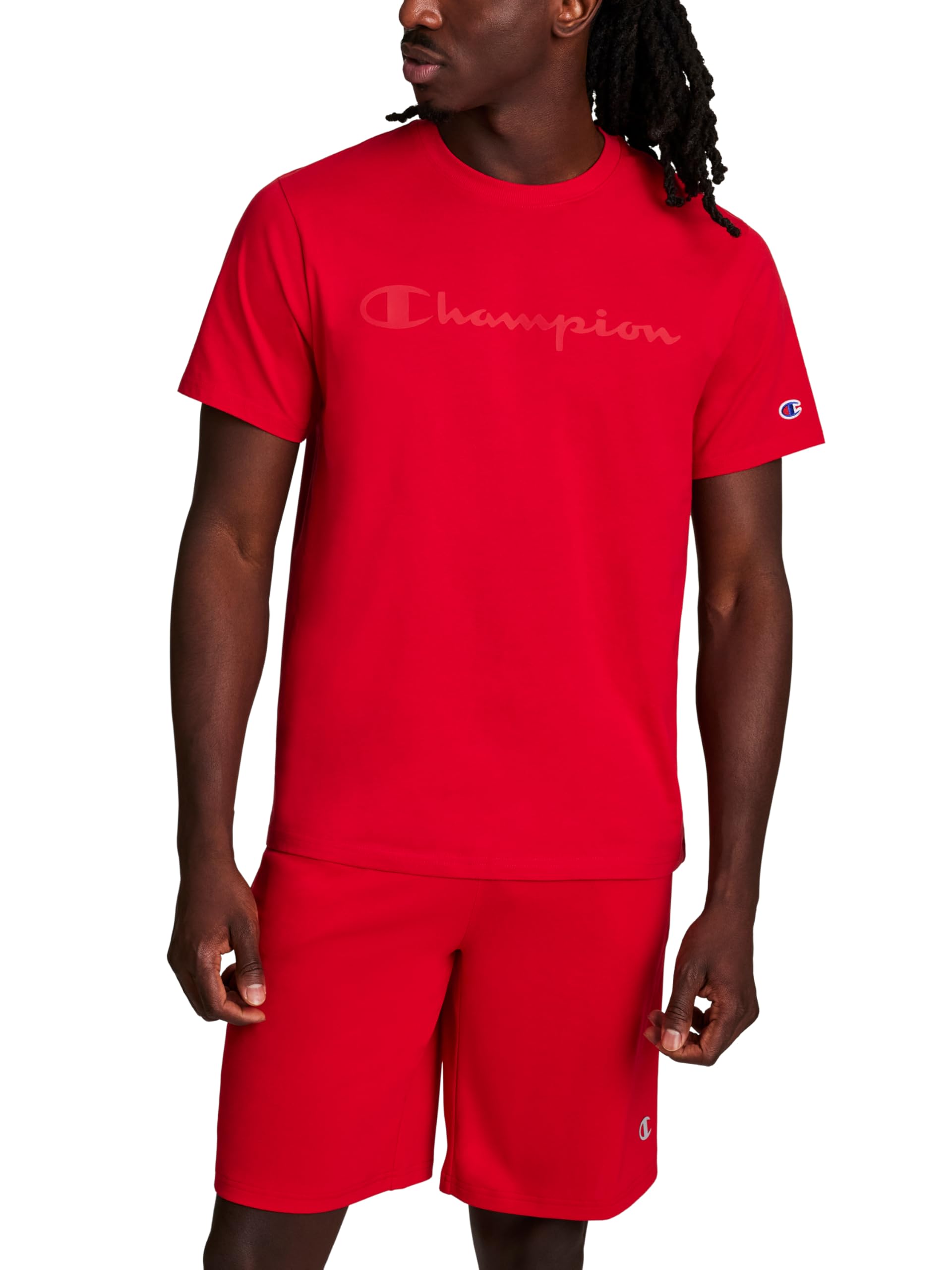 Champion Men's Graphic Short Sleeve T-Shirt, Standard Fit, Tonal Script Logo, Midweight 100% Cotton
