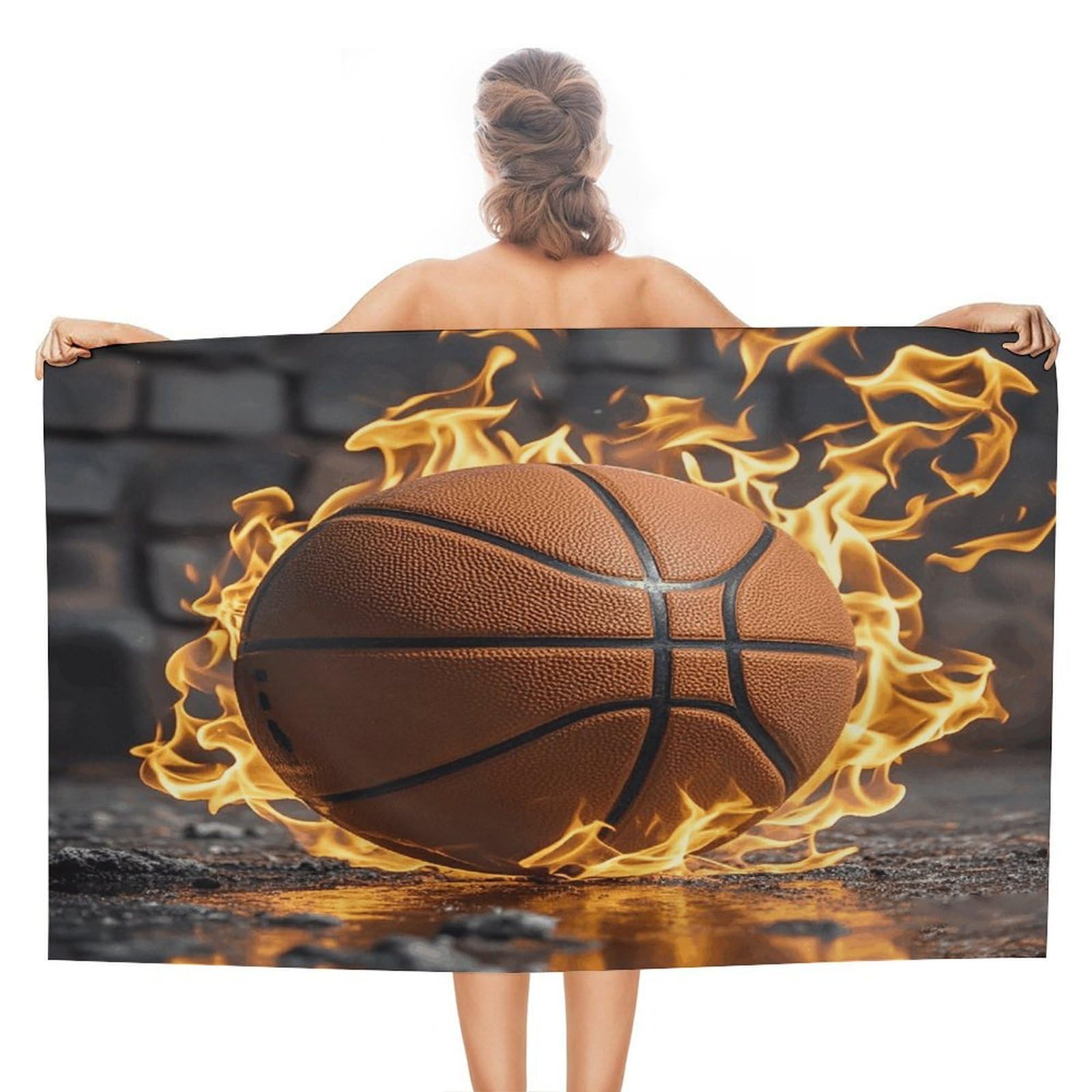 VstaDank Basketball in Fire Beach Towel 51x31 Inch Oversized Soft Bath Towel Luxury Plush Thick Hotel Swim Pool Towels Super Quick Dry Travel Towels for Camping Gym Sports Yoga