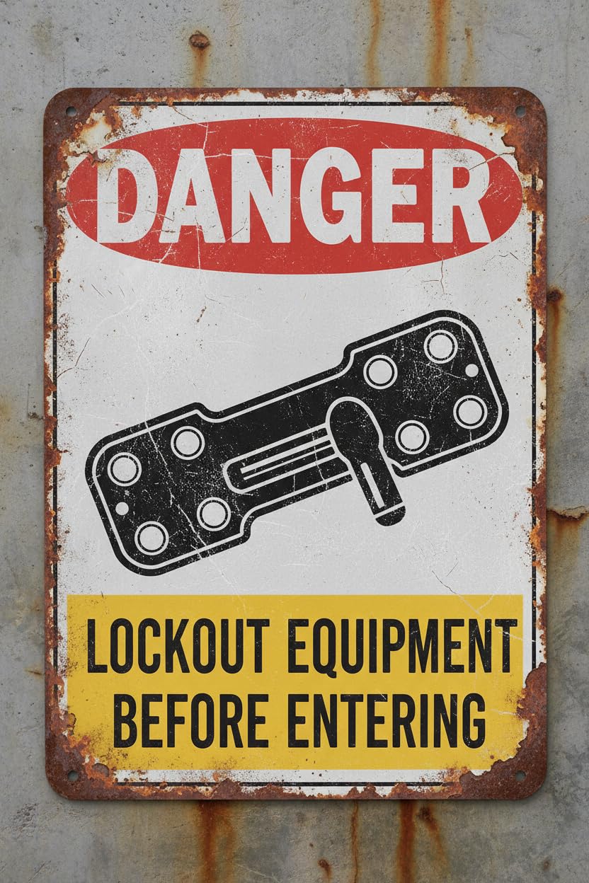 Wall Decor Ansi Safety Sign, Danger: Lockout Equipment Before Entering Metal Sign 8 X 12 Inches Clear Signage For S, Fences Vintage Signs Aluminum Plates Printed