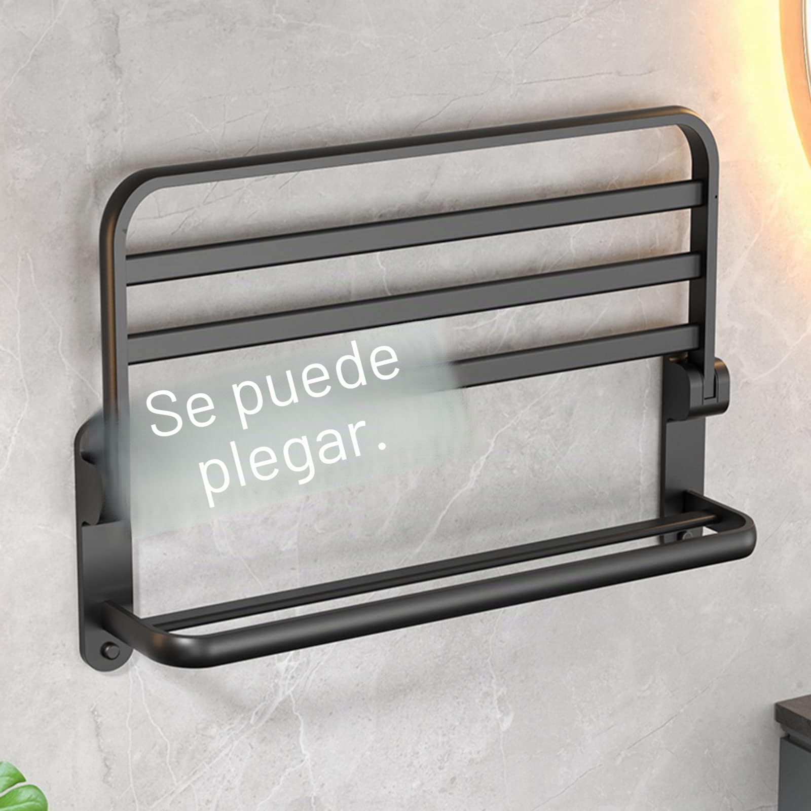 Toallero con 2 barras de montaje en pared, riel autoadhesivo, estante de aluminio para baño, negro mate, 60 cm