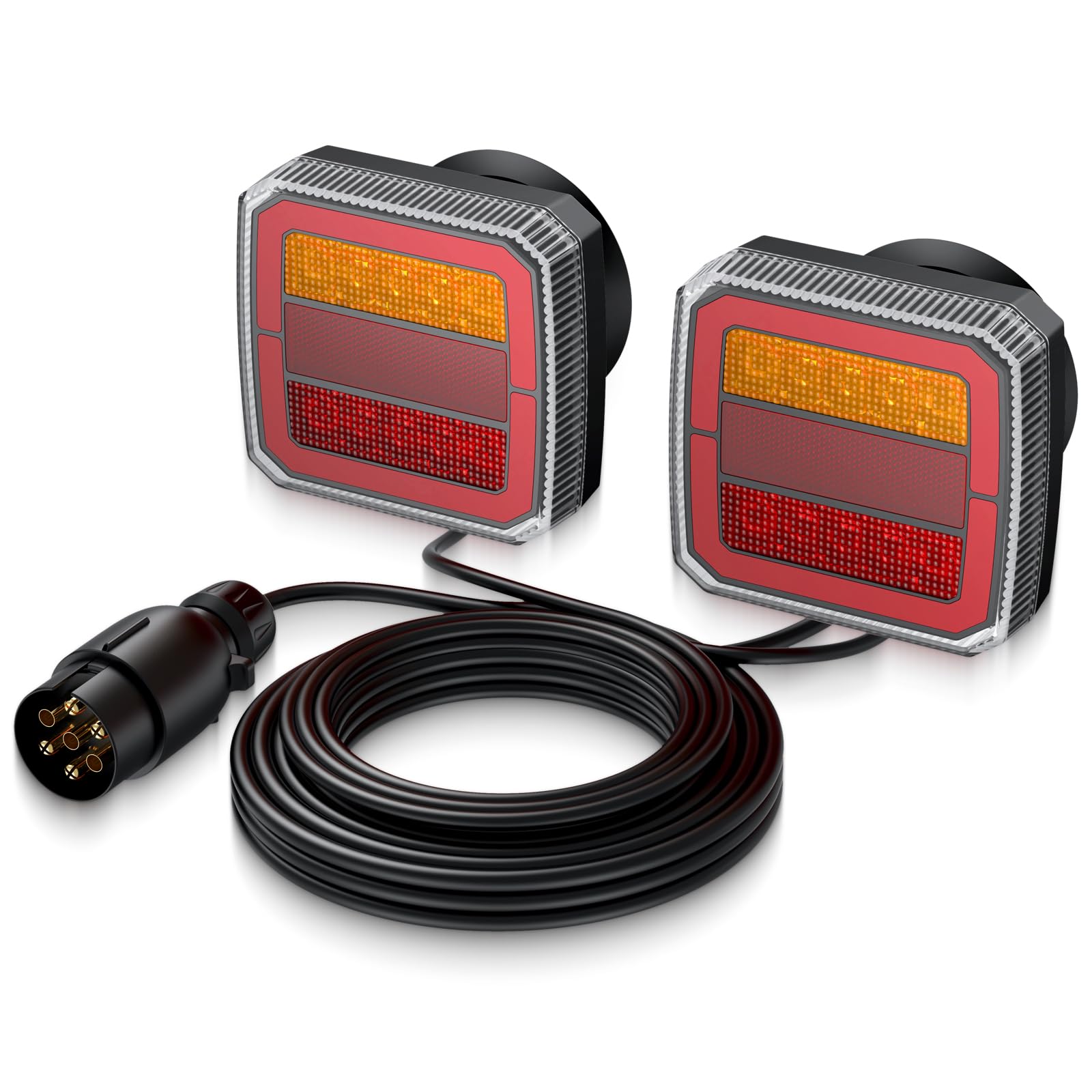 EYPINS 2×Luces Traseras para Remolque con Conexión Magnética 40 LED y 7 Pines,12-30V Pilotos Traseros IP65 con Cable 7.35m+2.4m,Luz de Posición Freno Intermitente y Reflector para Turismos Camiones