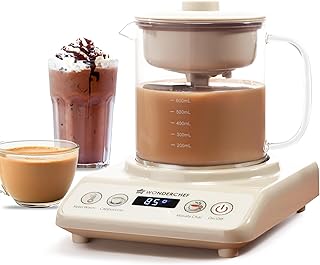 Wonderchef Chai Magic, Fully Automatic Tea & Cappuccino Maker, Make Masala Chai/Cutting Chai/Kahwa/, No Spills, No Overcooking, 4 Modes, Boil Milk/Water/Coffee, 500ML Glass Jar, 2-Yr Warranty