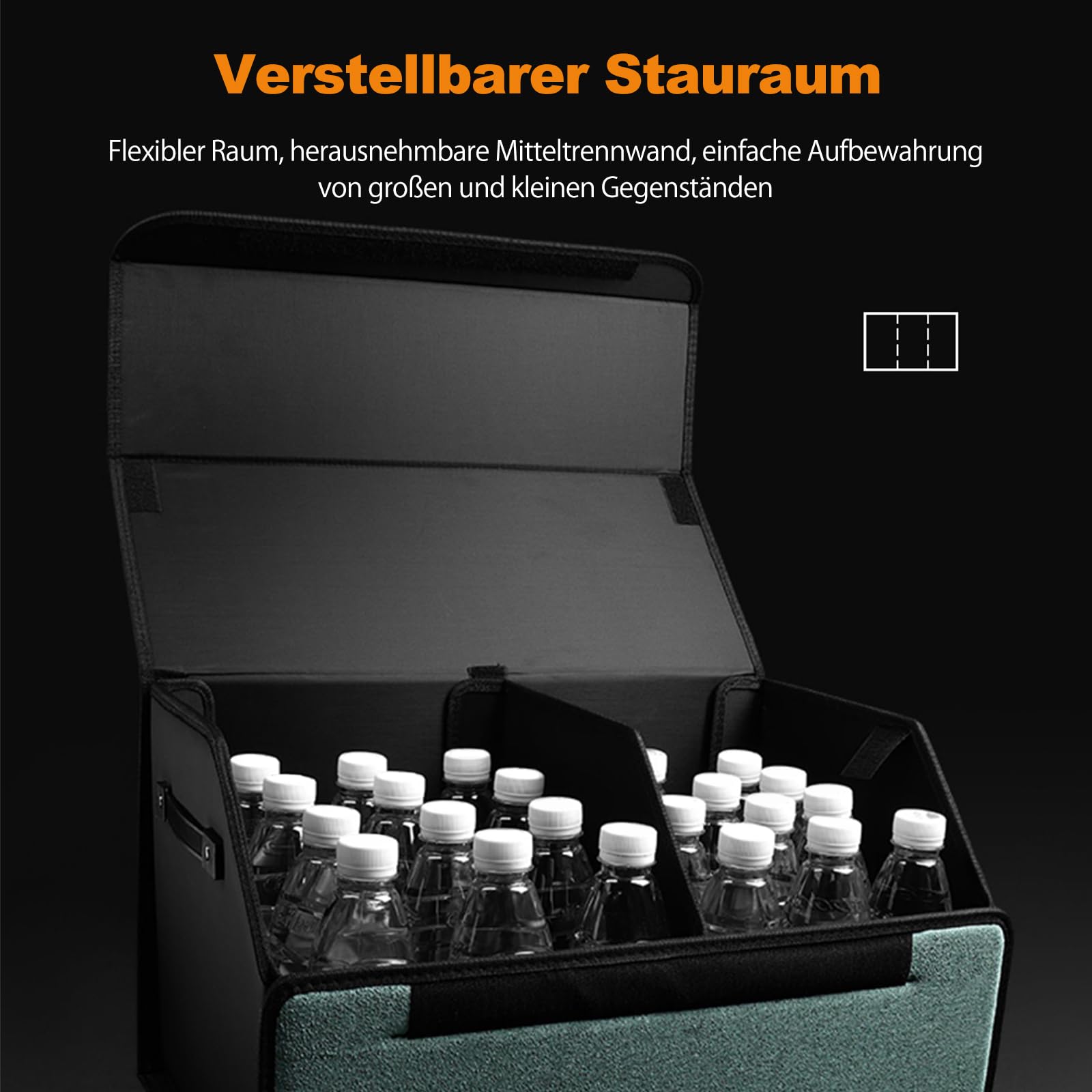 Ergocar Zusammenklappbarer Kofferraum Organizer, PU-Leder und Wildleder Aufbewahrungsbox für Autozubehör, Autotasche Auto Kofferraum Box mit Deckel und Griffe, Autozubehör Innenraum