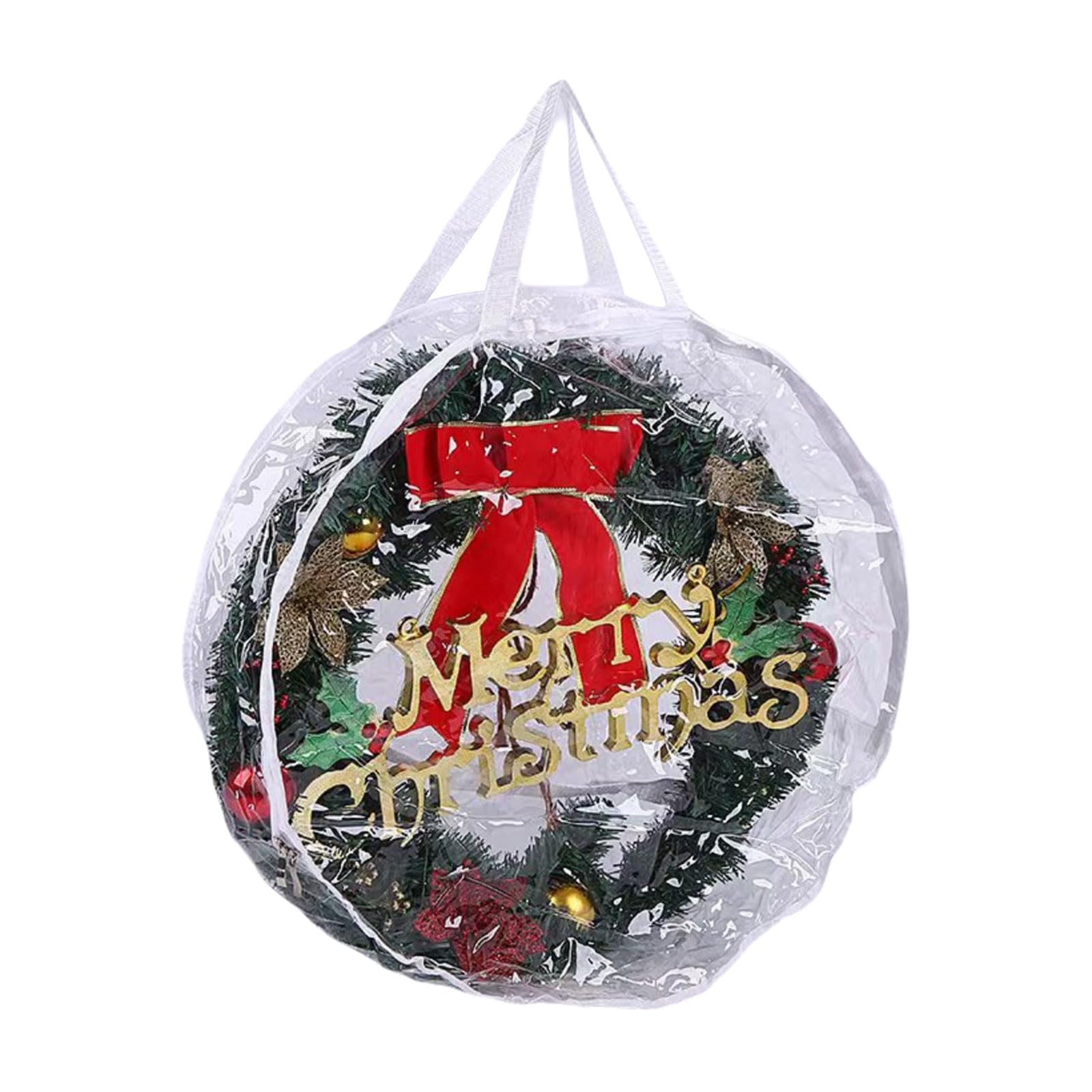 Buxuaaaa Christmas Wreath Storage Bag Clear PVC Garlands Container with Handles Resistant Holiday Decoration Case Christmas Wreath Storage Bag