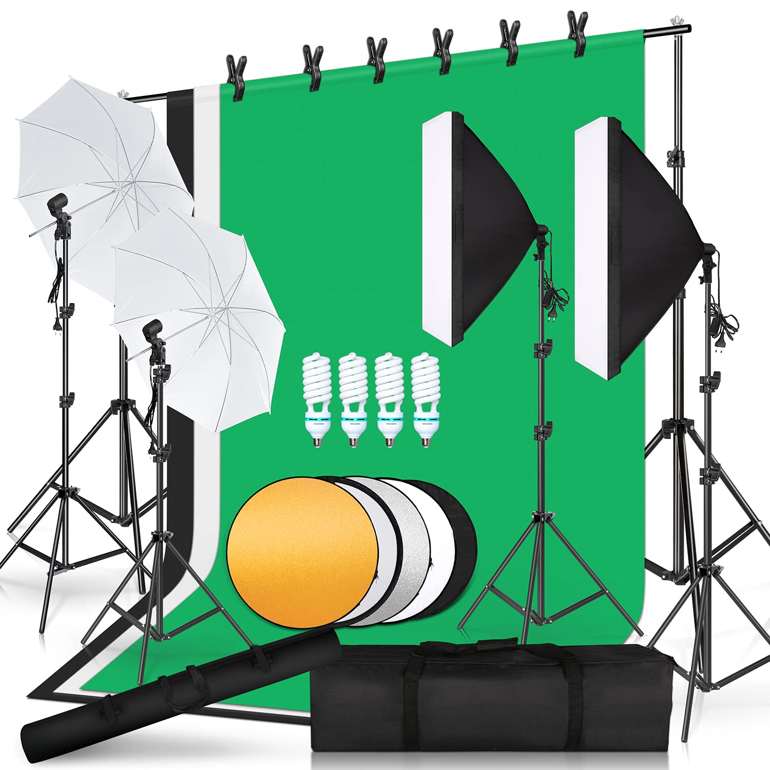 Background Support System, 800w 5500k Photography Umbrella Softbox Lighting Kit, 6.5x10ft Professional Photography Studio Background Lighting Support Equipment