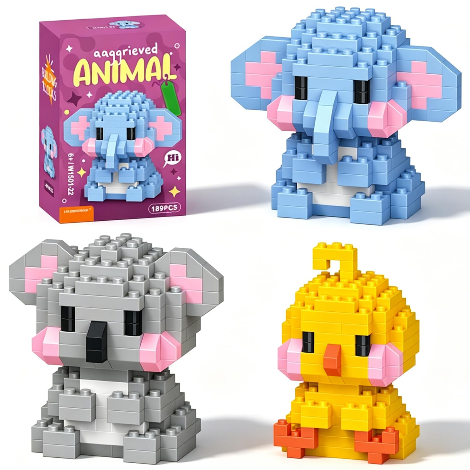 KAOVCXR Animal Building Block, Elephant Chicken Koala Building Block Micro Blocks Set Animal Bricks Particle Puzzle DIY Mini Diamond Bricks for Adults Gift