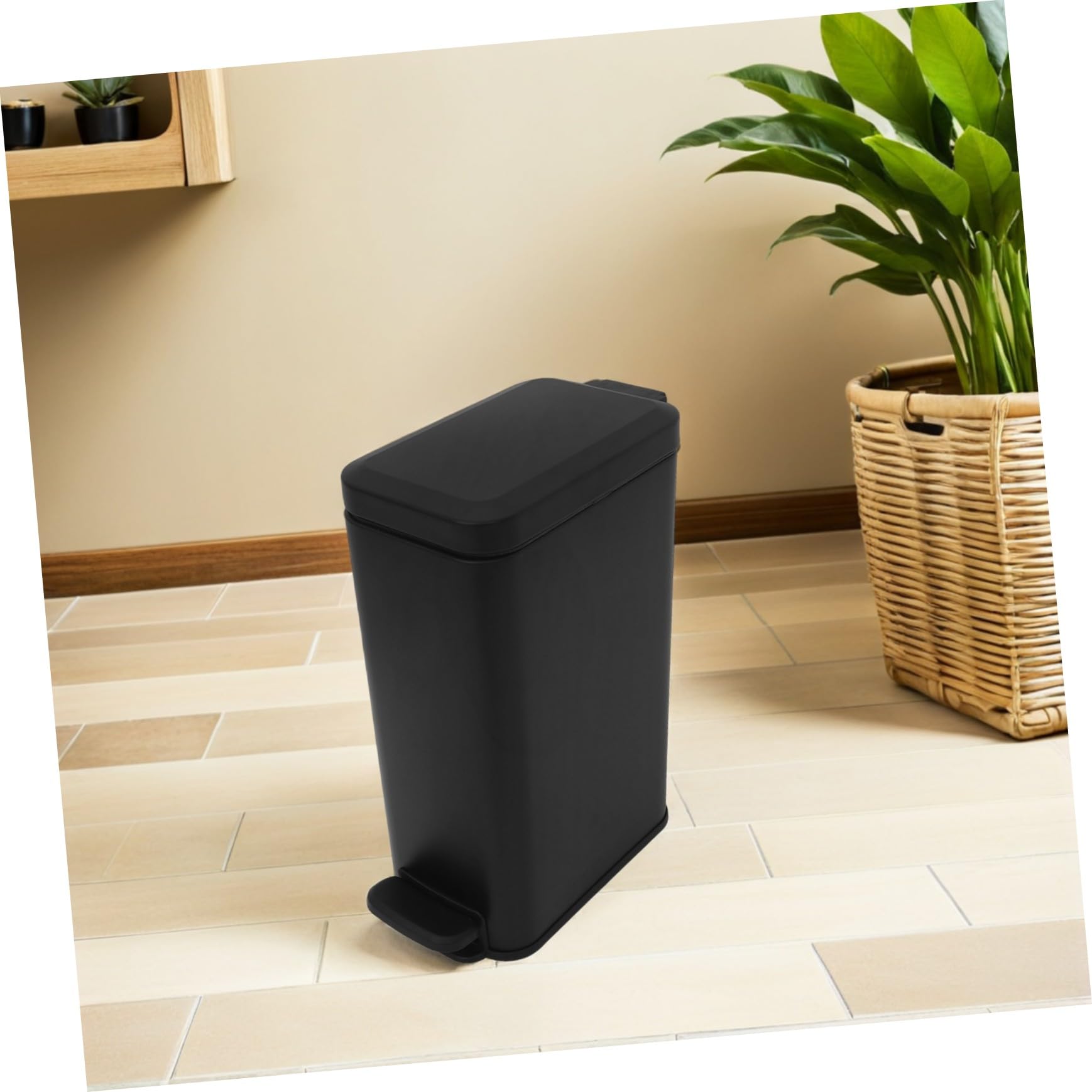 SEWACC Papelera Pedal Acero Inoxidable con Tapa y Base Delgada Cubo Basura Manos Libres para Oficina y Hogar Diseño Antiolor para Espacios Reducidos