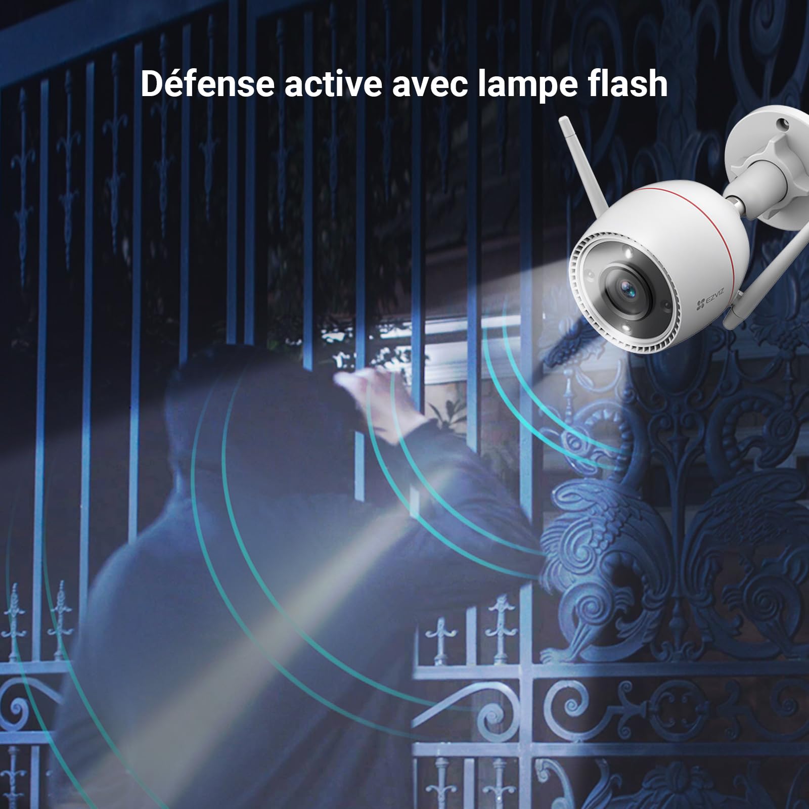EZVIZ Outpro 2K Caméra Surveillance WiFi Extérieure avec Vision Nocturne en Couleur, Alarme Sirène et Flash, étanche IP67, Détection de Personne, Audio Bidirectionnel, H.265, Compatible Alexa