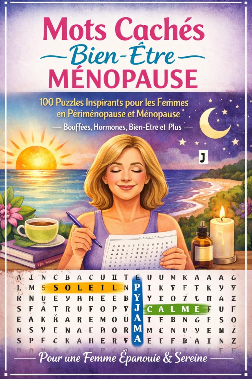 Mots Cachés Bien-Être Ménopause: 100 Puzzles Inspirants pour les Femmes en Périménopause et Ménopause — Bouffées, Hormones, Bien-Être et Plus