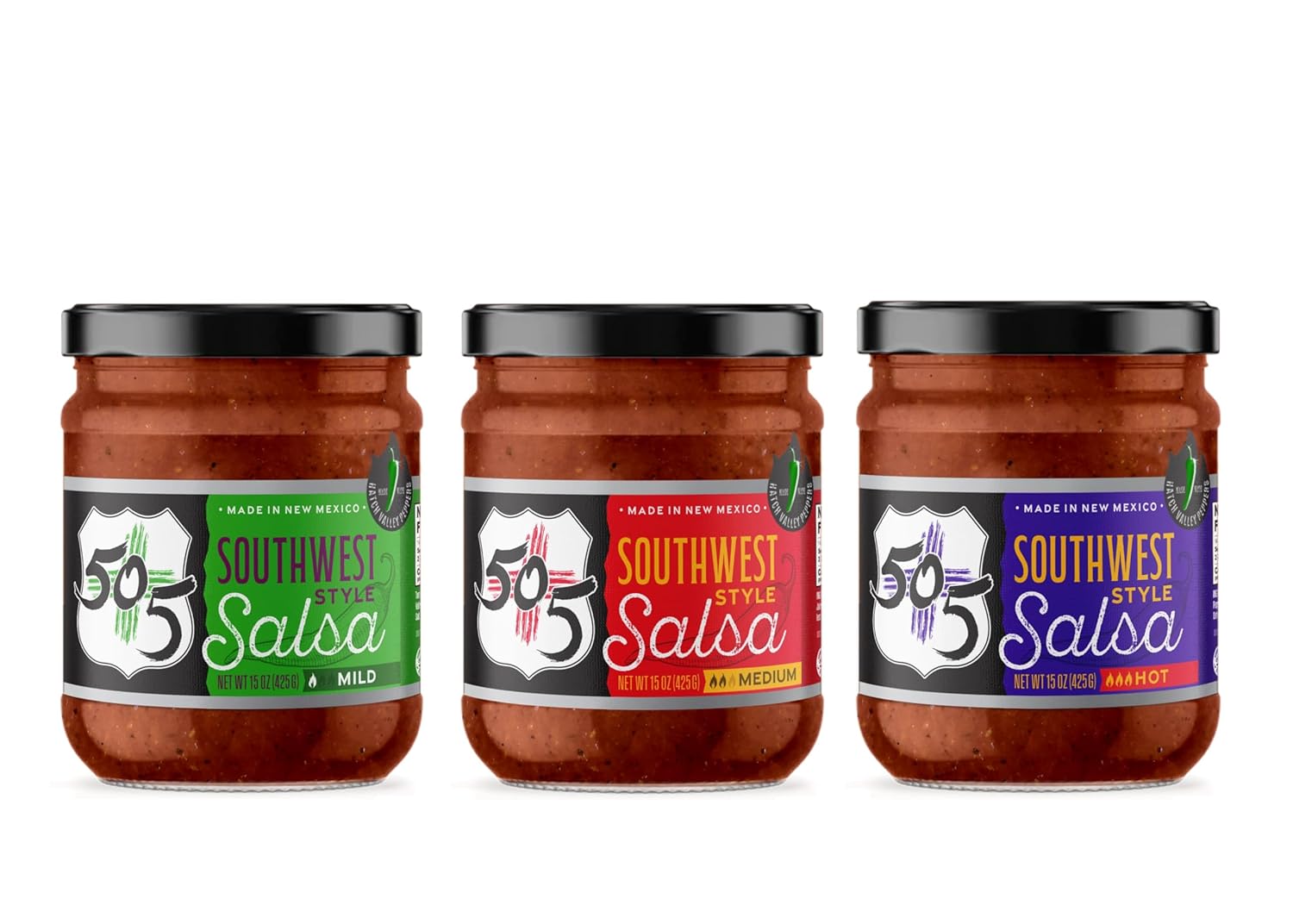 505 Southwestern Craft Salsa 15 Ounce Glass Jars (Pack of 3, Variety Pack)