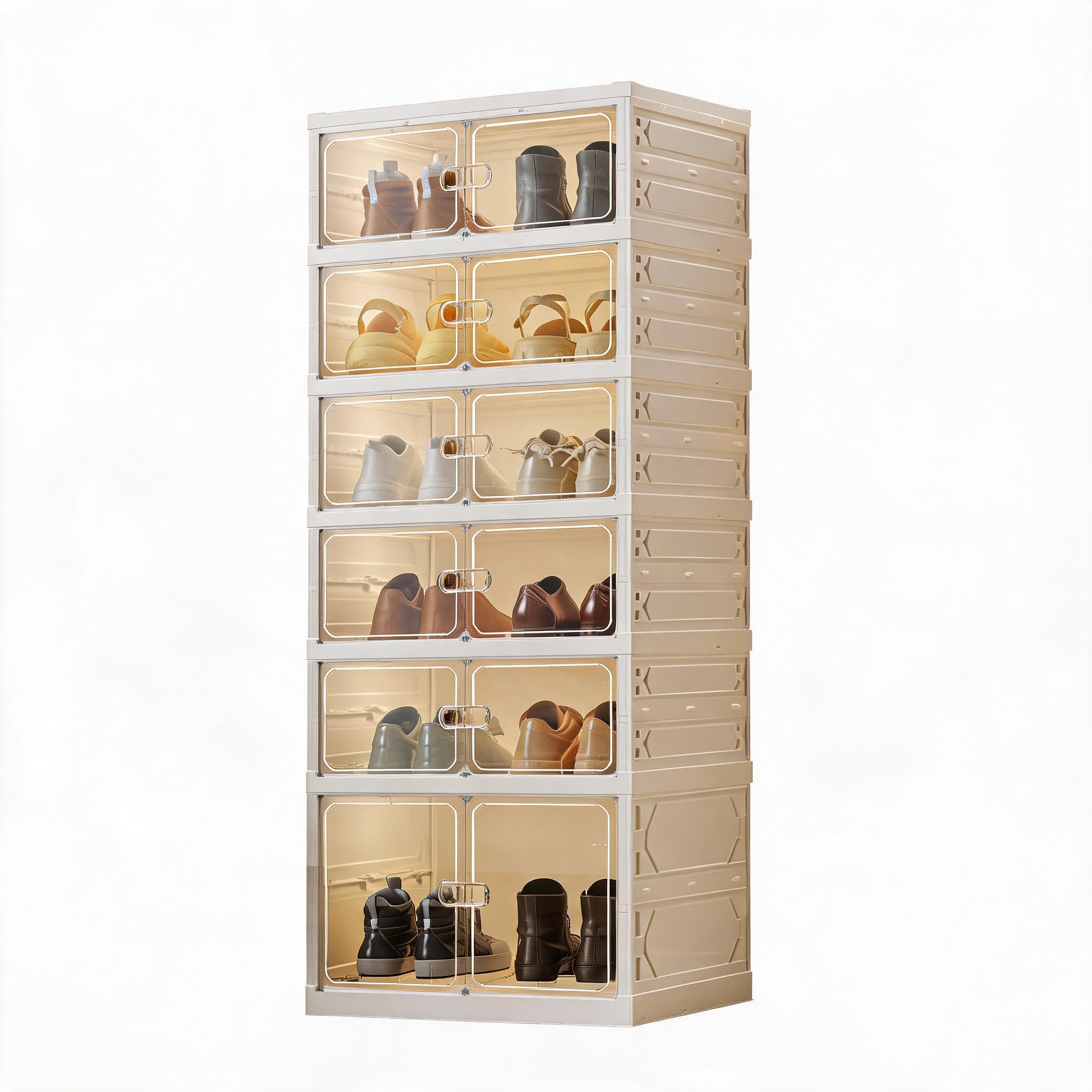 Collapsible Shoe Rack Organizer Stackable 6-Tier Clear Plastic Shoe Cabinet