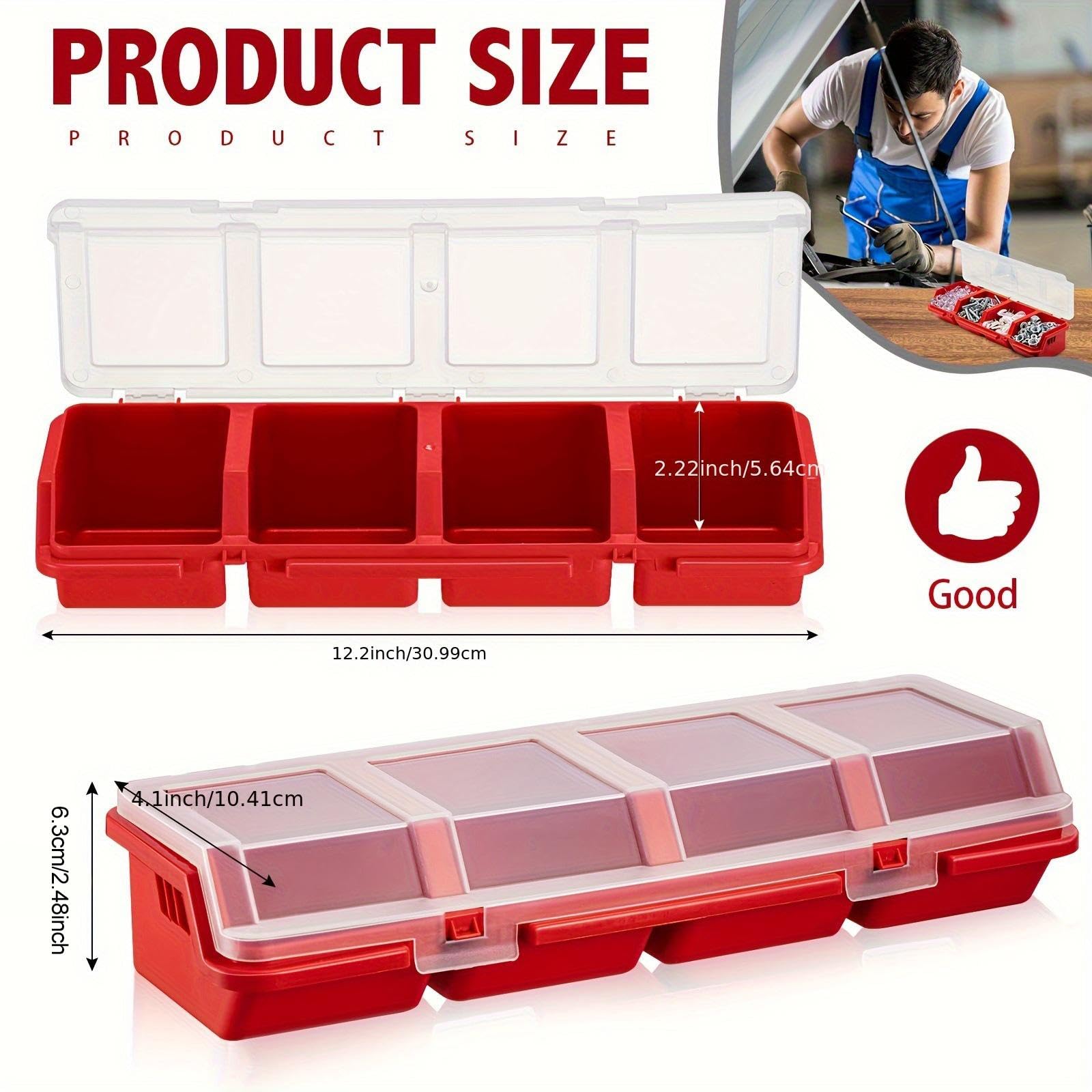 4 Piezas Caja para Almacenamiento de Hardware Organizadora con Divisiones Separadas para Tornillos Y Componentes Electrónicos con Tapa de Polipropilen, Rojo