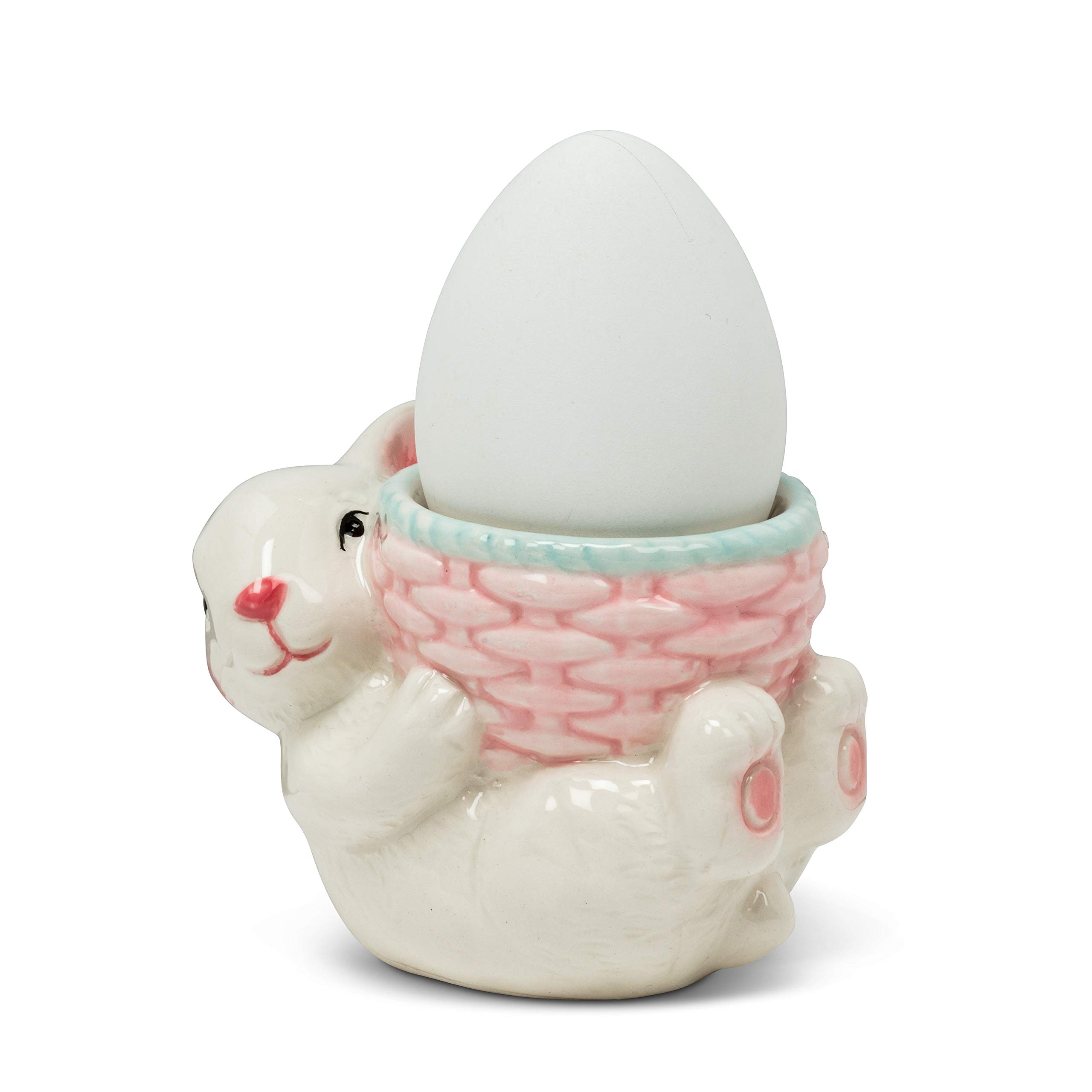 Abbott Collection 27-Frolic Bunny with Basket Egg Cup, White