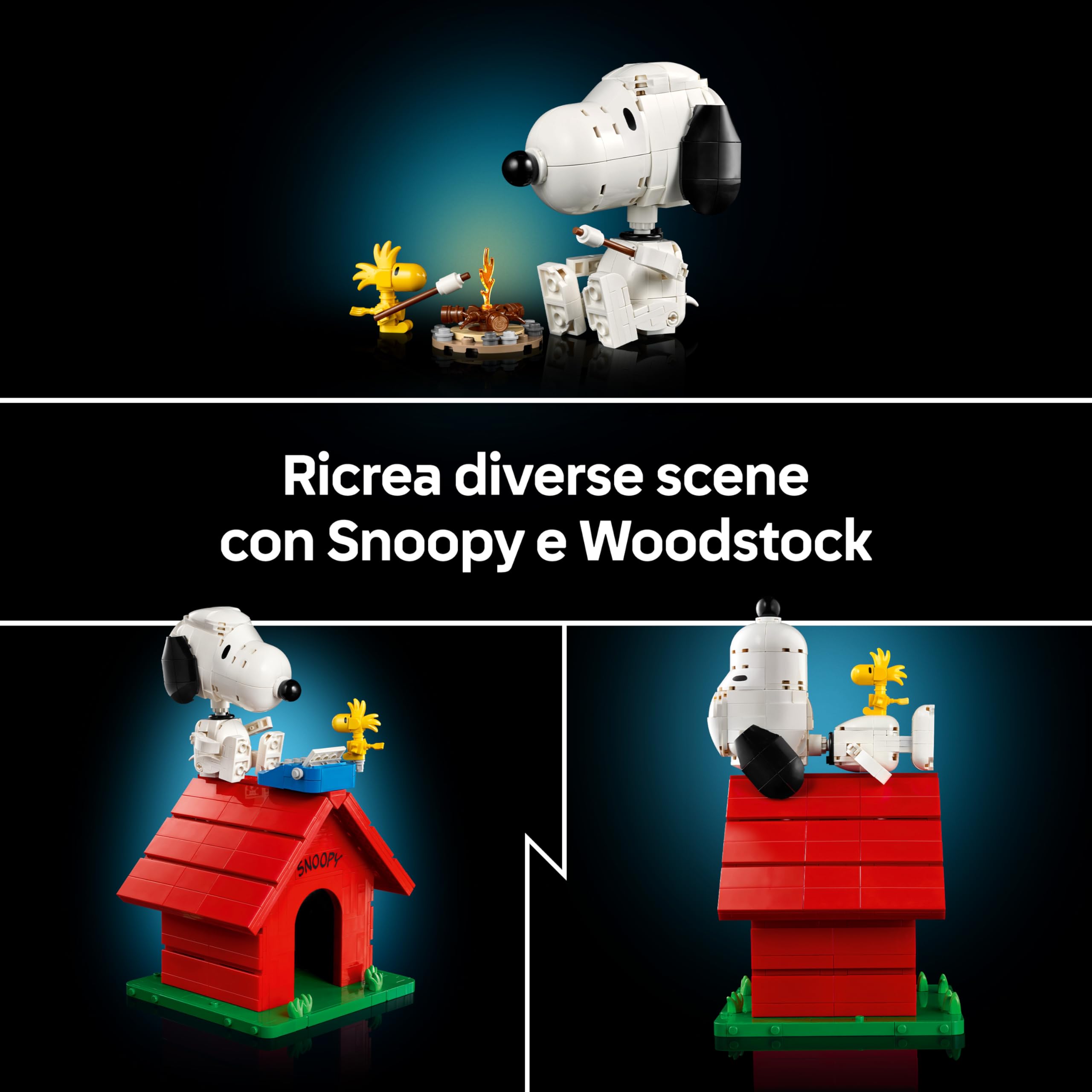 LEGO Ideas Peanuts: la Cuccia di Snoopy - Kit di Modellismo da Esposizione per Adulti con Personaggi di Snoopy e Woodstock - Decorazione Fai da Te da Scrivania - Regalo per Amanti dei Fumetti - 21368