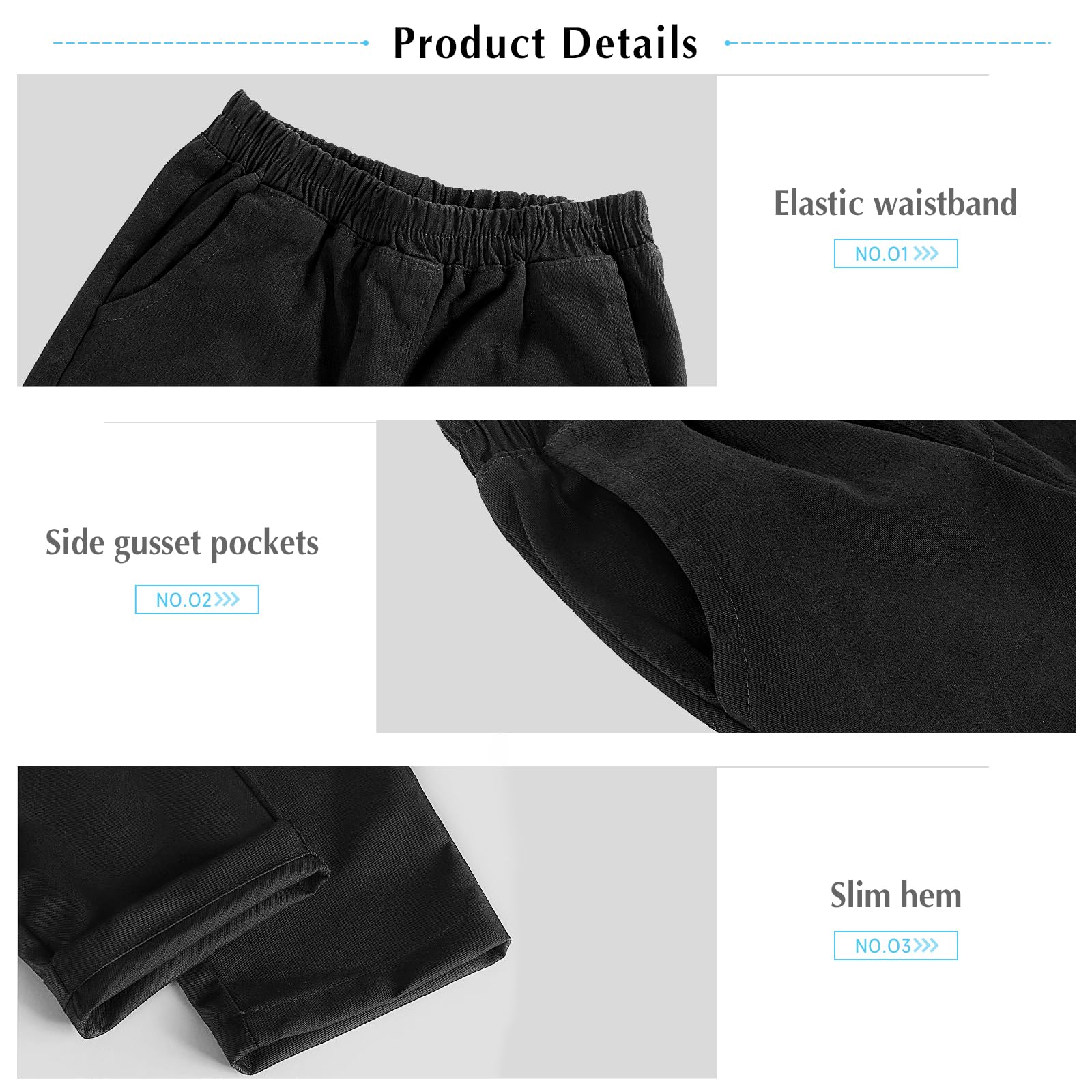 Pantalones Escolares, Pantalones Escolares Ajustados para niños, Cintura elástica, Dos Bolsillos Laterales, Negro, para Uso Diario Pantalone