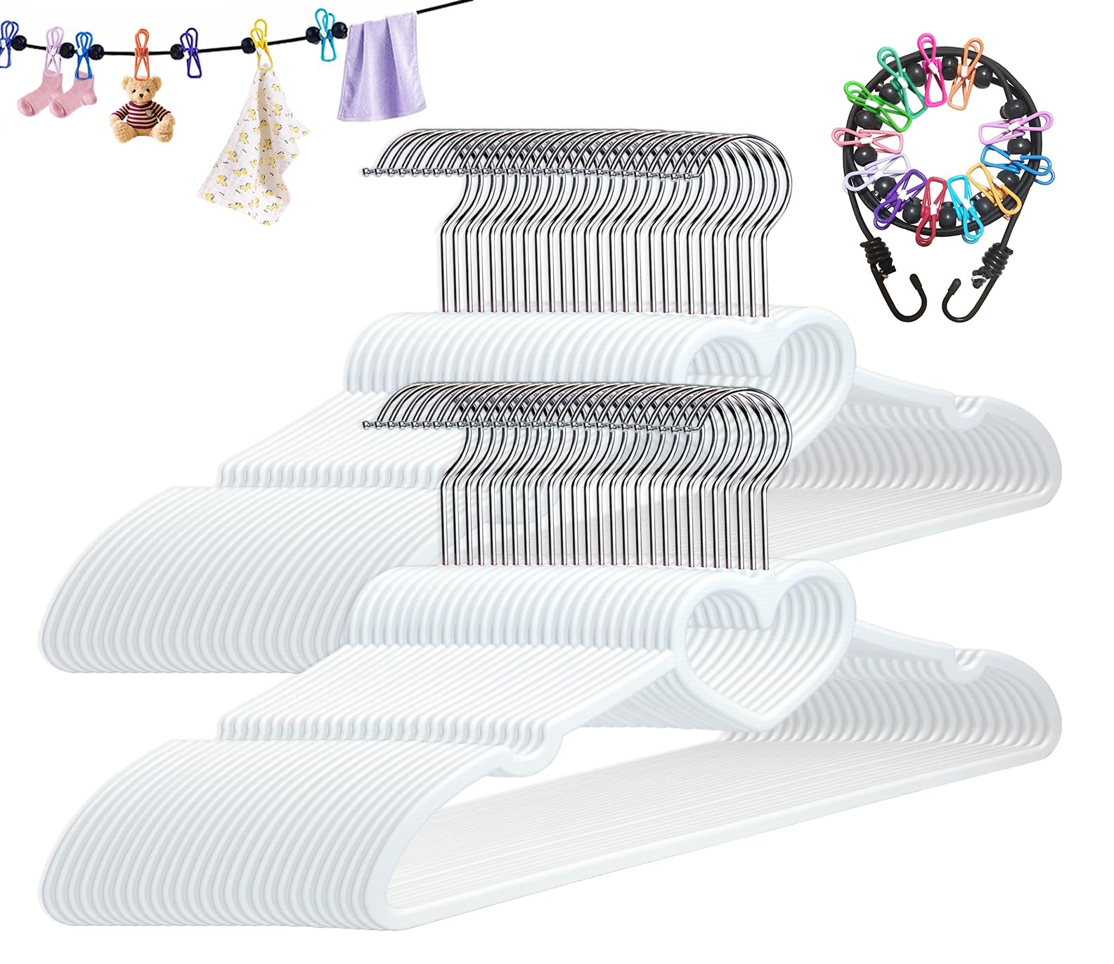 ZRKFSR Plastic Hangers 50 Pack, Cute Clothes Hanger Ultra Thin Space Saving with 360 Degree Swivel Hook &Travel Clothesline -Strong Adult for Dress,
