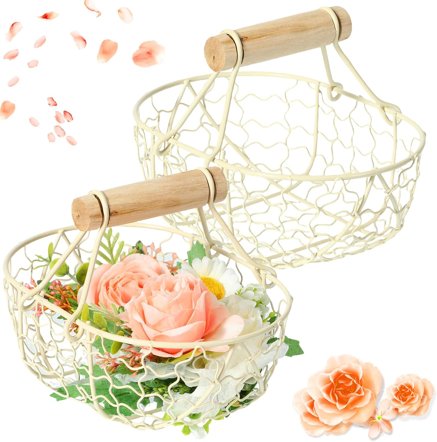 2 Pcs Rustic Flower Girl Baskets for Weddings Country Metal