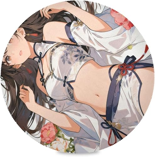 Manteles individuales de arpillera redondos de anime japonés de belleza para niña de 15 x 15 pulgadas, individuales para mesa de comedor redondas