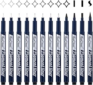 Hmeuest Fineliners, 12 Fine Liner Pens Black, Art Supplies Drawing Pens, Micron Pens Black Fineliner Pens Art Pens for Handwriting, Calligraphy, Sketching, Design, Drawing, Illustrations