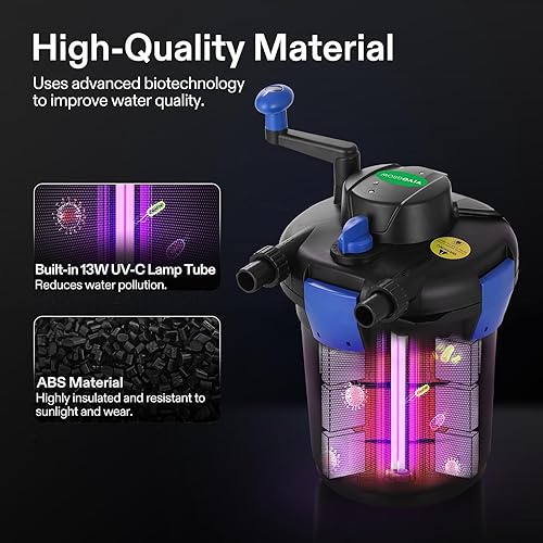 Miniatura 2 de Filtro de estanque de presión biológica, con luz UV-C de 13 W, 1050 GPH adecuado para estanques Koi de hasta 500 galones o piscinas paisajísticas de
