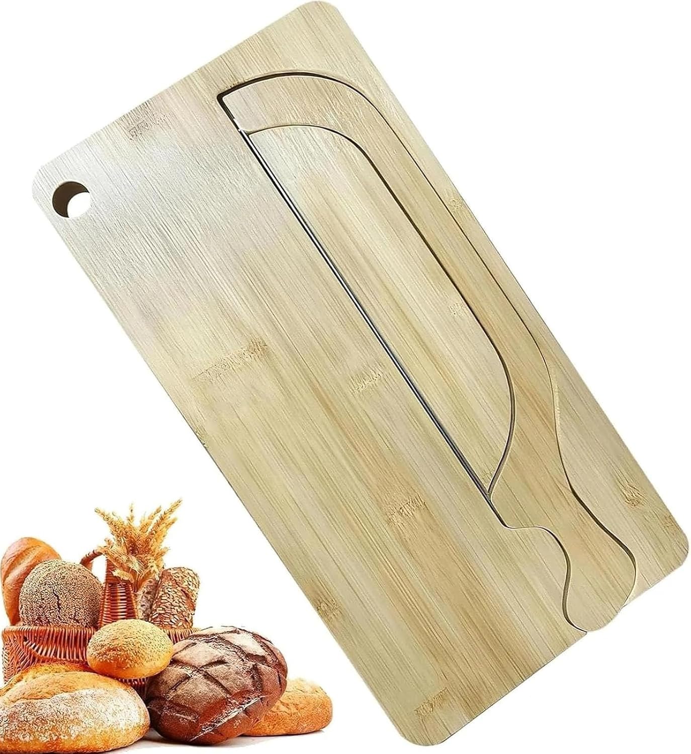 Manual Bread Slicer Set with Bamboo Cutting Board & Crumb Tray, Perfect for Sourdough & Homemade Bread, Left & Right Hd Bow Knife, Ideal Kitchen Tool