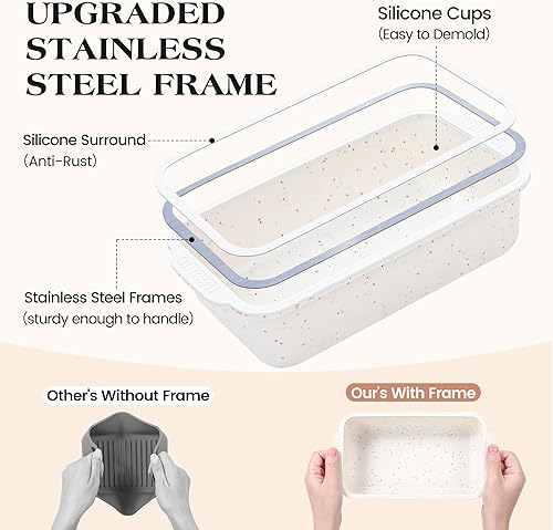 Miniatura 2 de 2 moldes de silicona antiadherentes para hornear pan de 9 x 5 pulgadas con marco reforzado de metal (crema)