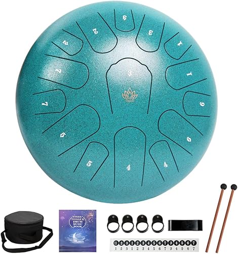 Tambor de lengua de acero de 12 pulgadas, 15 notas, instrumentos musicales, instrumento de percusión de tambor de mano, con bolsa suave, libro de