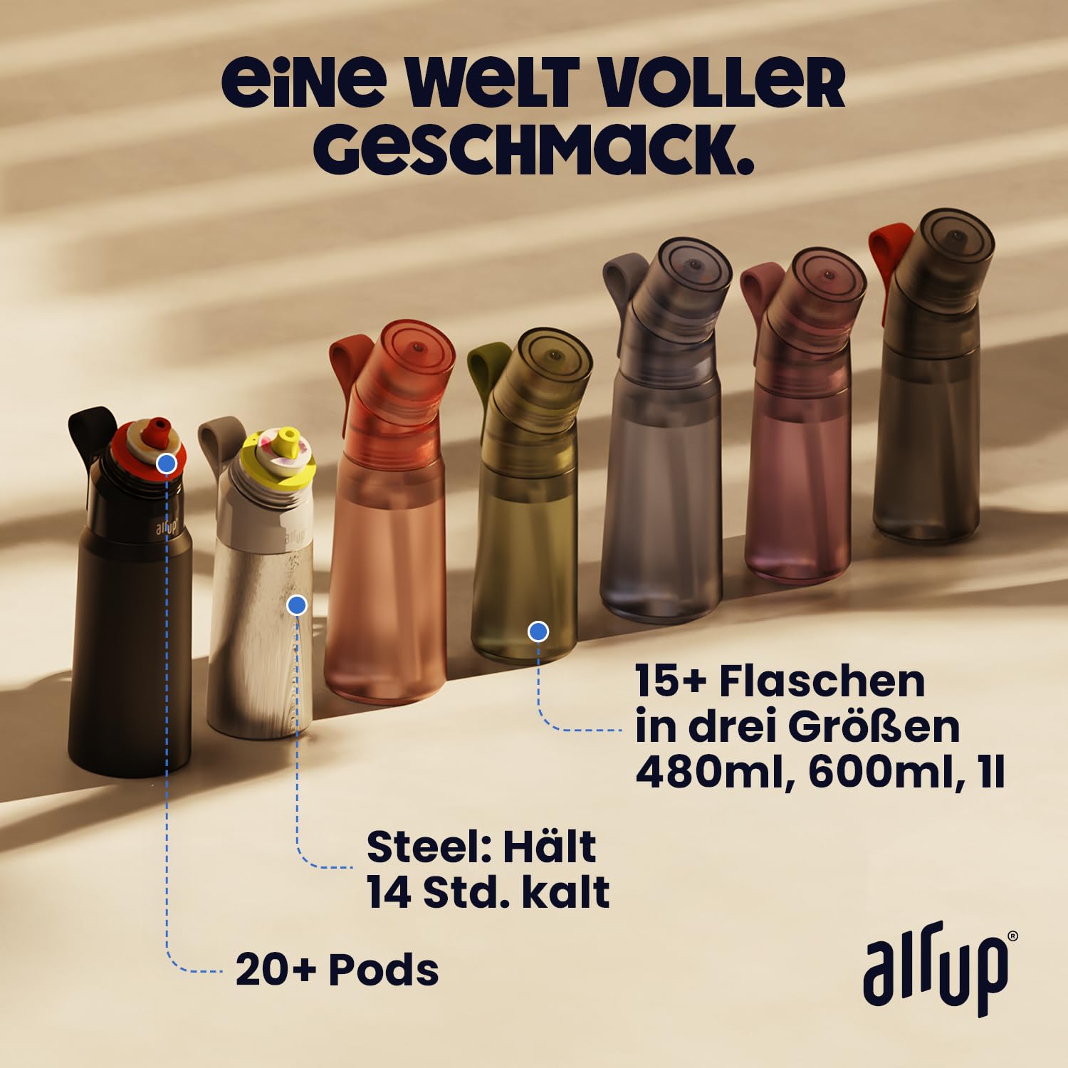 air up Trinkflasche (600 ml) für Schule, Sport, Gym | inkl. 5 zuckerfreien Duft-Pods & Strohhalm | Wasserflasche in Lila mit Geschmack - auch für Kinder, Jungen, Mädchen | Kohlensäure-geeignet