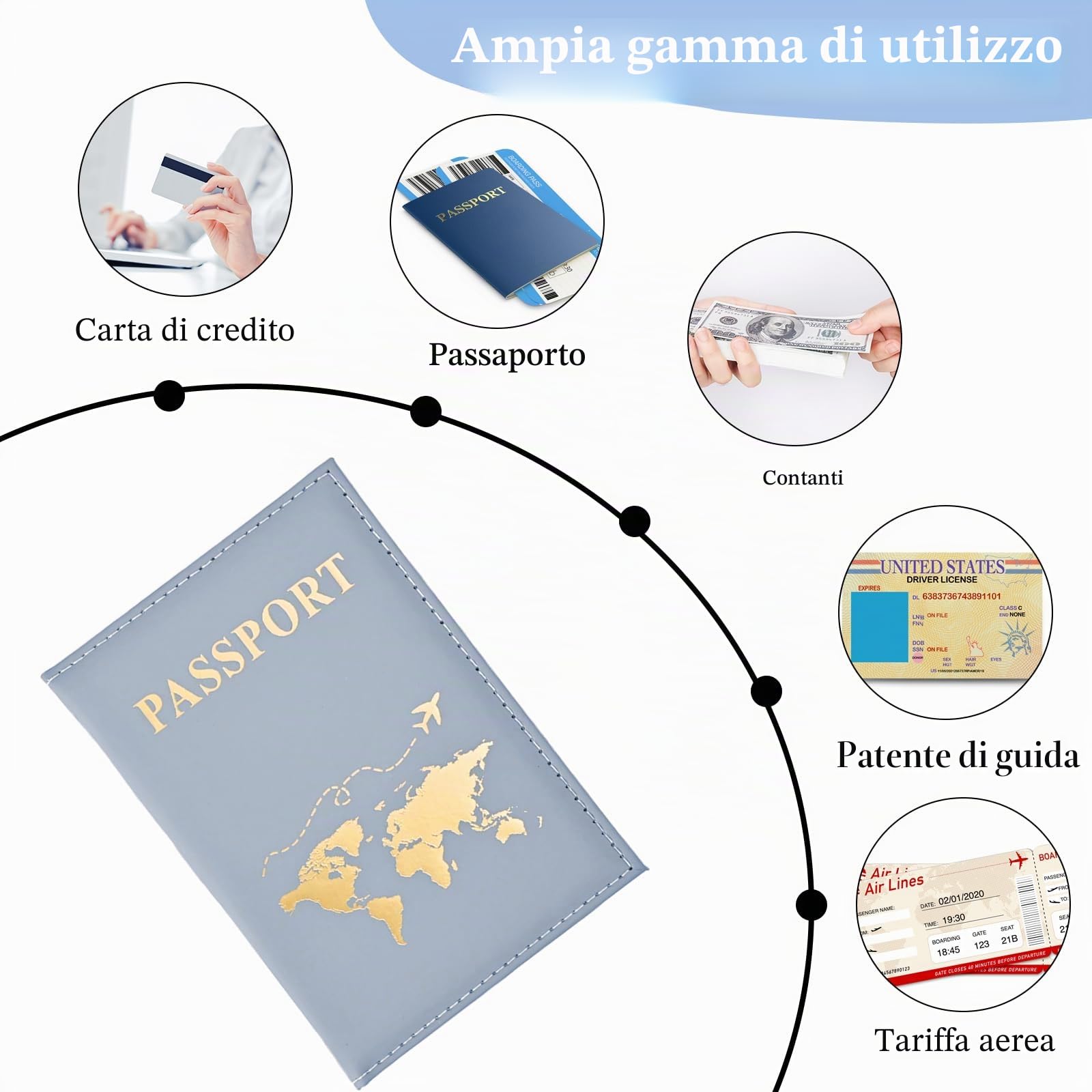 3 Pezzi Porta Passaporto da Viaggio, Custodia Passaporto Italiano, Cover Passaporto, PU Cuoio, Adatto per I Viaggi In Famiglia per Memorizzare I Passaporti delle Carte di Credito