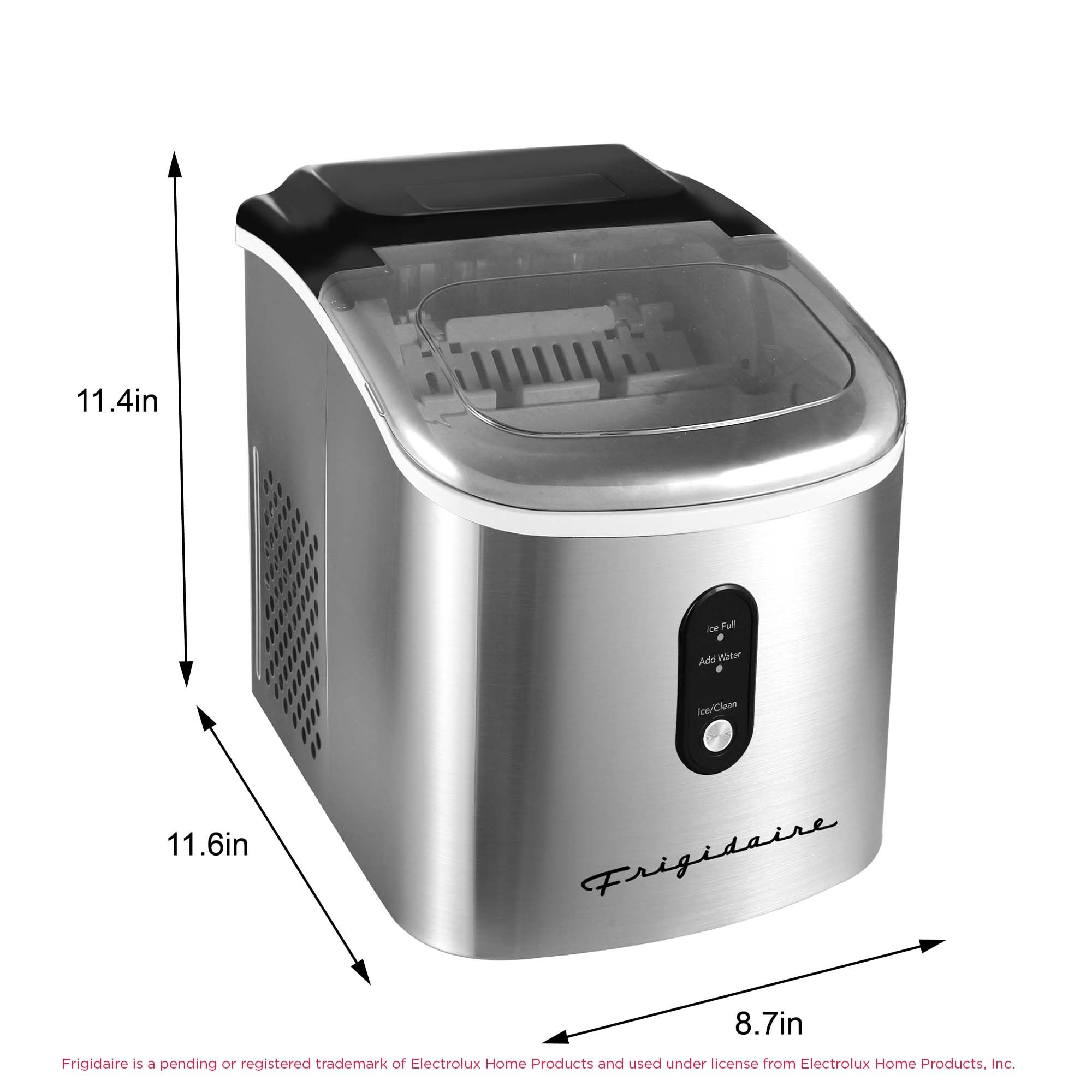 Frigidaire Stainless Steel Ice Maker Machine - Heavy Duty - Makes 26 Lbs Of Clear Ice Per Day - Digital LED Control Panel - Transparent Window - 1.2 Quart Water Reservoir - Stainless Steel on Fridge.com - View 5