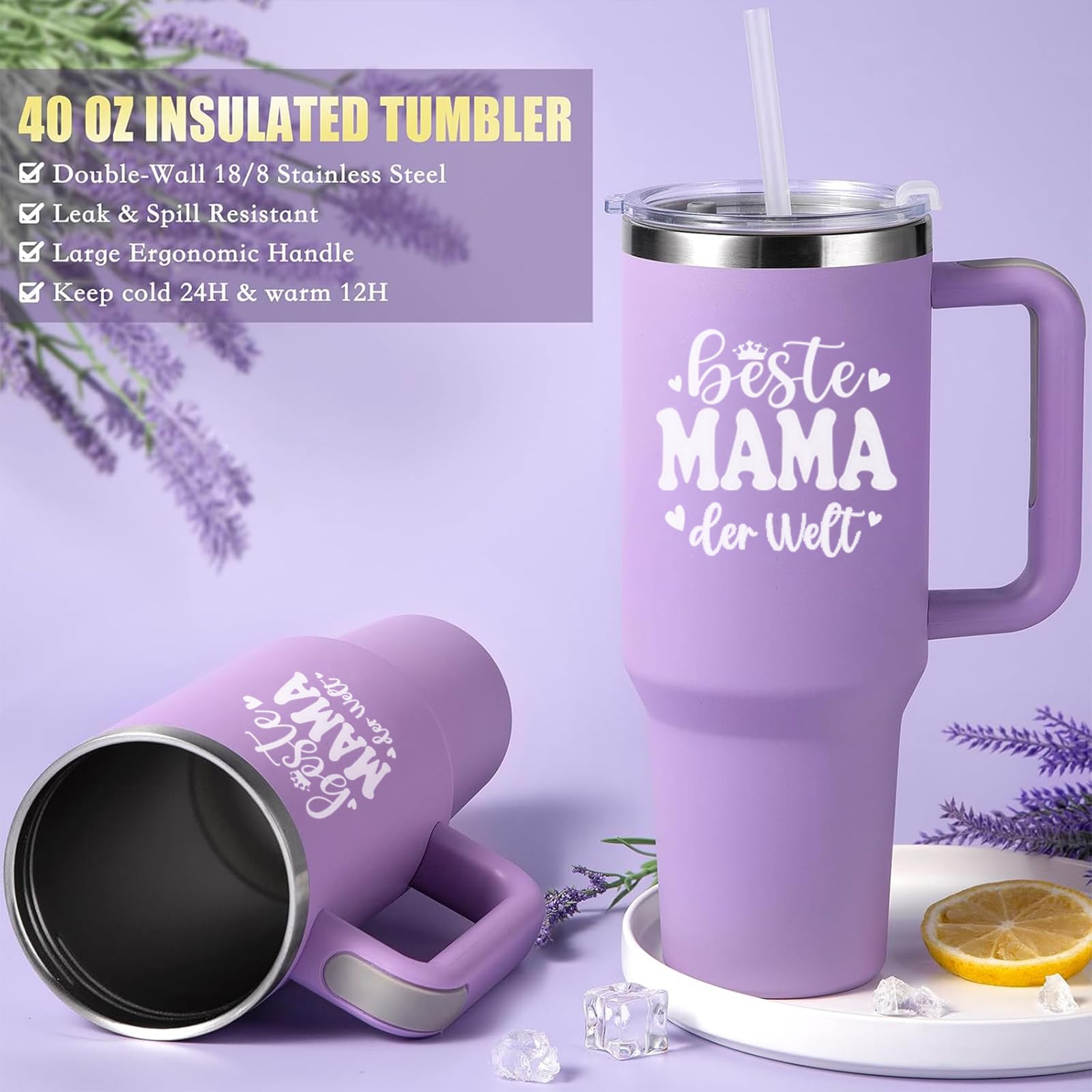 Muttertagsgeschenke für Mama - Beste Mama Geschenk für Muttertag, Geburtstag - Geschenkset mit 40OZ 1200ML Edelstahl Weinbecher und Kuscheldecke - Mutter Geschenk von Tochter ＆ Sohn
