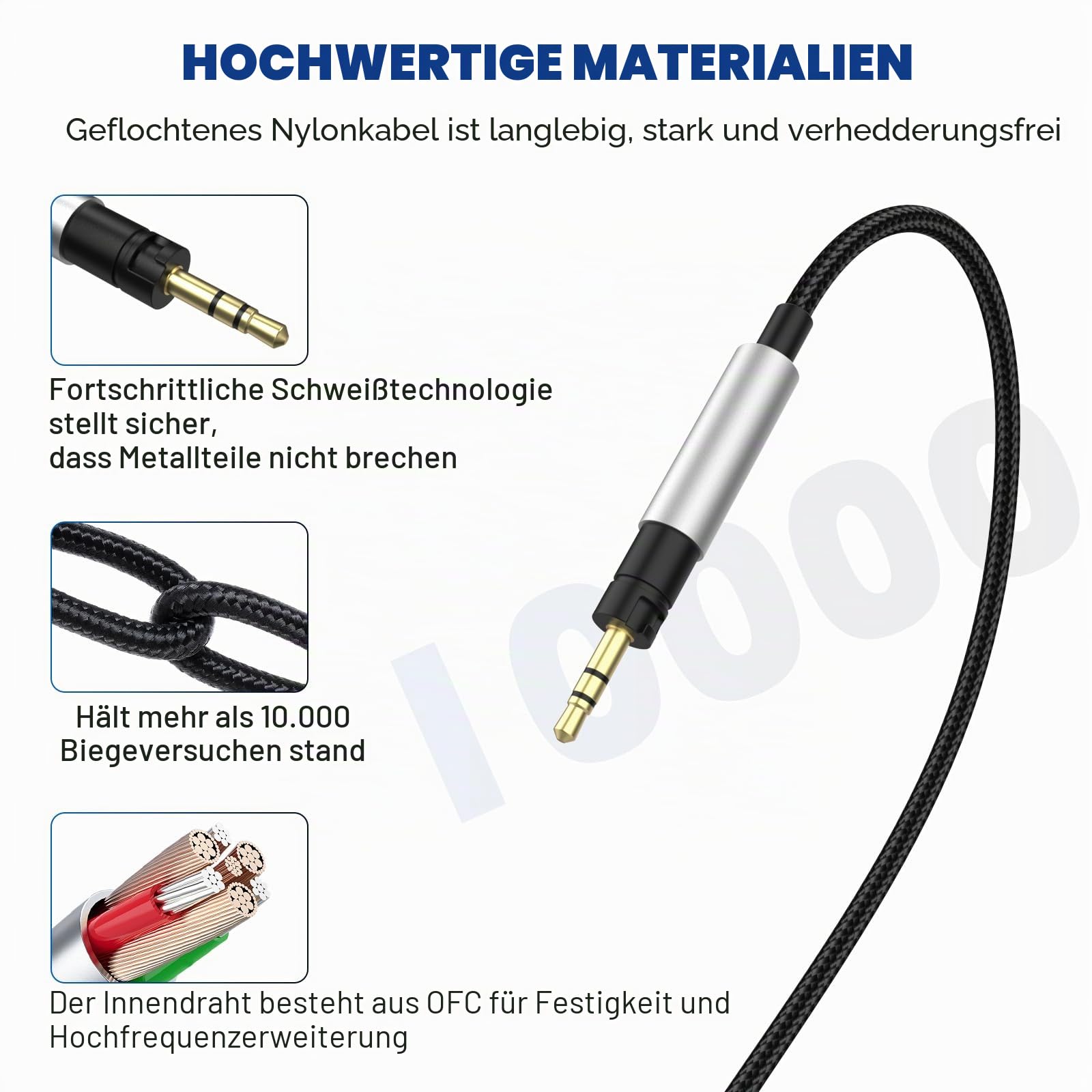 Zosvoses Momentum 4 Kabel, kompatibel mit Sennheiser Momentum 4/3/2.0, HD1 On-Ear, HD 400S/450BT, PXC 550/550-II, ACCENTUM Plus Kopfhörer, 3,5 mm Audiokabel, Headset mit 6,35 mm Adapter, 2 m