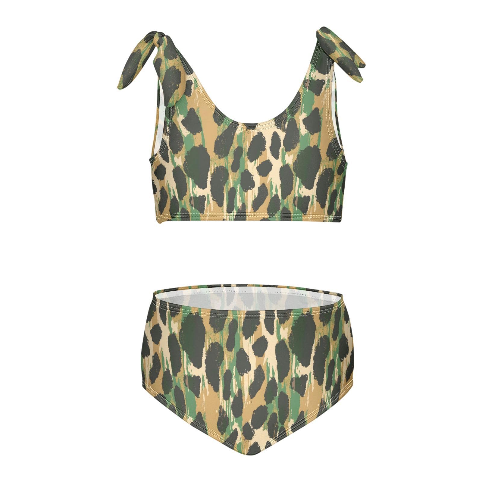 Leopard Skin Girls Two Piece Tankini Swimsuits Summer Bathing Suit Beach Swimwear Set, 9-10T