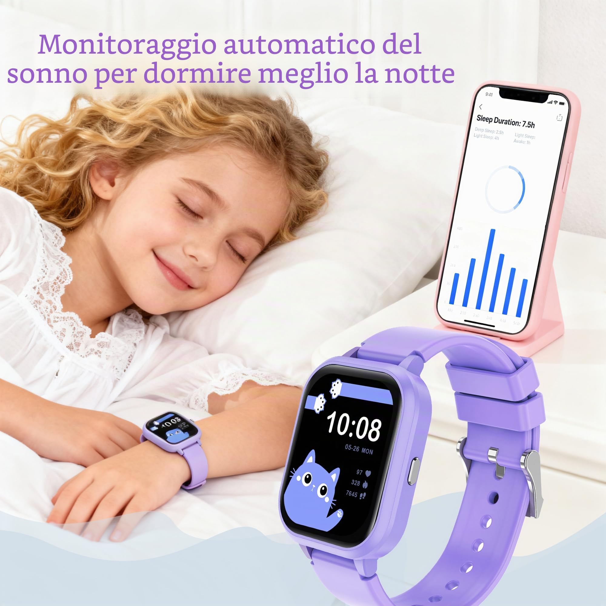 Smart Watch per bambini per ragazzi e ragazze, orologio per ragazze IP68 con oltre 20 modalità sportive, tracker fitness per bambini da 1,8 pollici con cardiofrequenzimetro del sonno, 14 giochi, passo