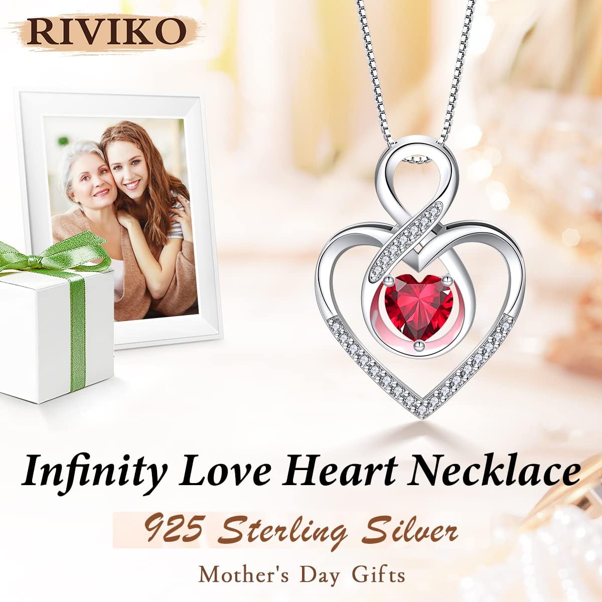 RIVIKO Infinity Heart Symbol Necklace for Women 925 Sterling Silver Love Heart Pendant Valentine's Day Anniversary Birthday Christmas Jewelry Gifts for Women Mom Wife Sister Her Friends - Image 2