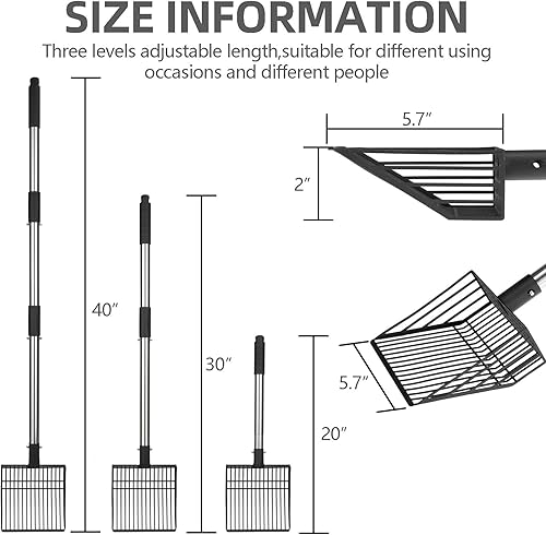 Miniatura 2 de PUPTECK Cuchara de arena para gatos de tamizado rápido, pala de pollo de mango largo con pala profunda, tamiz de metal resistente y antiadherente,