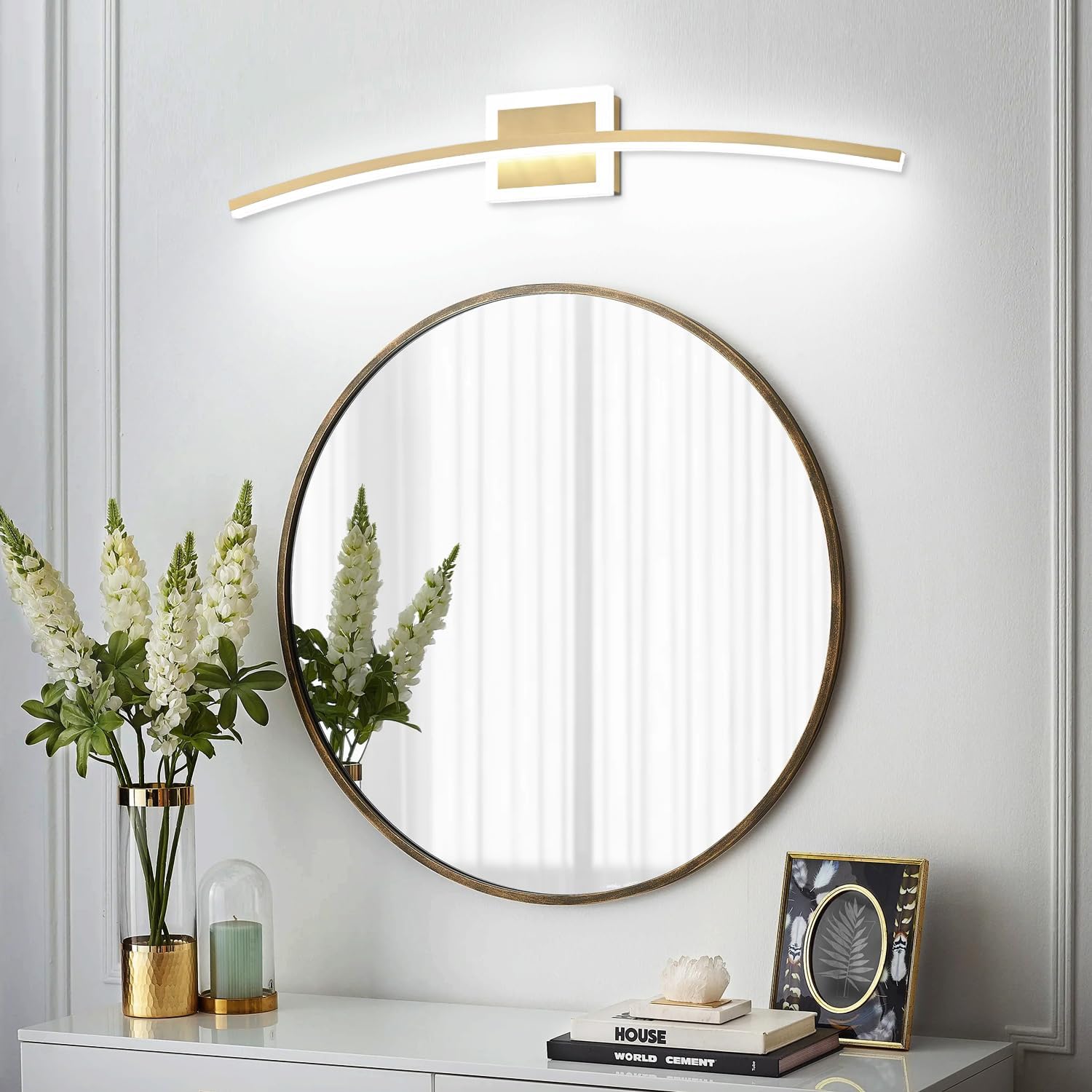 PRESDE 32in Dimmable LED Gold Bathroom Light Fixtures Over Mirror, Vanity Light for Bathroom,Modern Brushed Bronze Bath Wall Lighting