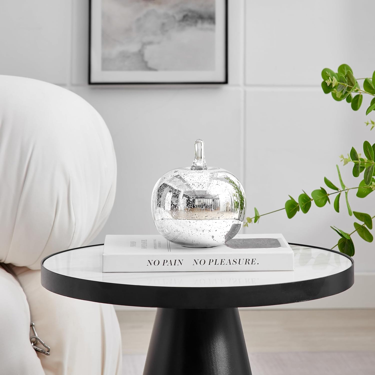 Danya B Alloya Decorative Accent Glass Tabletop Sculpture Nature Figure - Pear, Mushroom, or Apple - Gold or Silver (Silver, Apple)