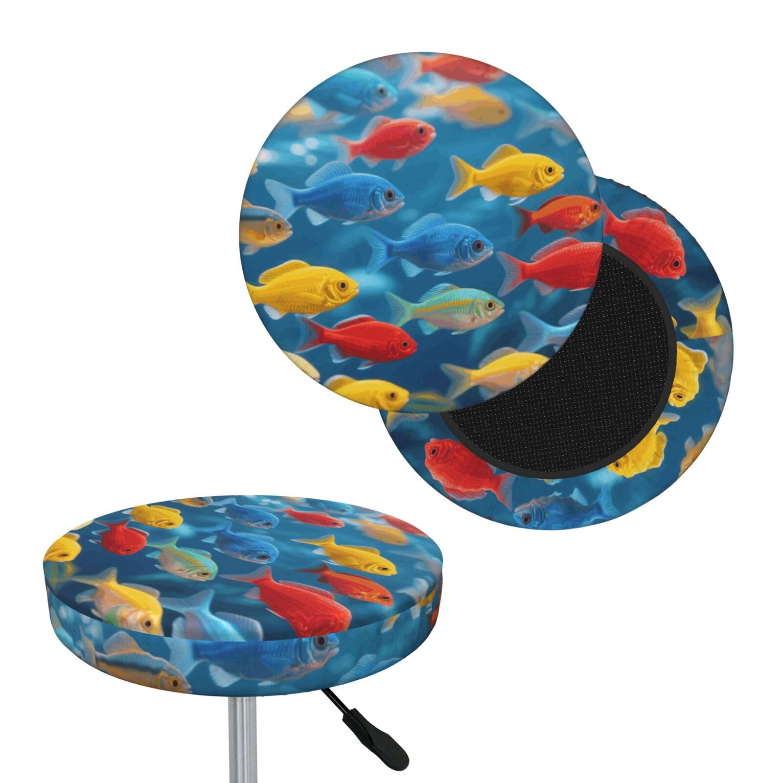 FekiLoot Sea Fishes Round Bar Stool Covers Stretch Washable Bar Stool Covers Dustproof Slipcover Bar Chair Covers with Elastic Band for Bar Kitchen Living Room Decor 13 Inch
