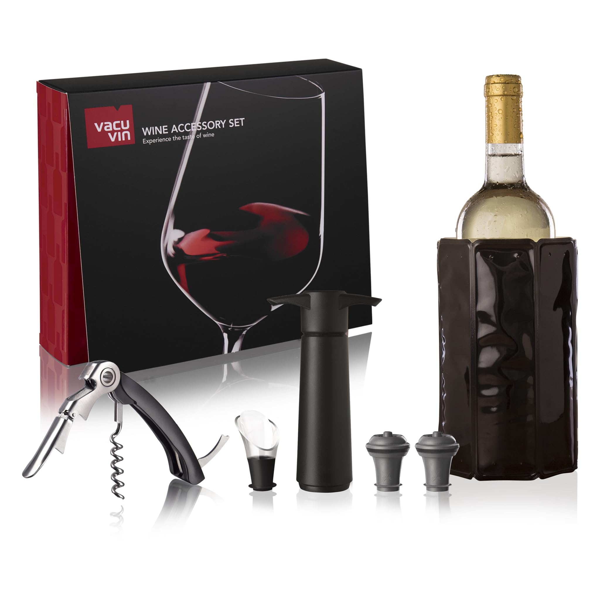 Vacu Vin Experience 6 parçalı şarap seti, şarap pompası, şarap boşaltıcı, garson bıçağı, yedek tıpa, 68897606, siyah