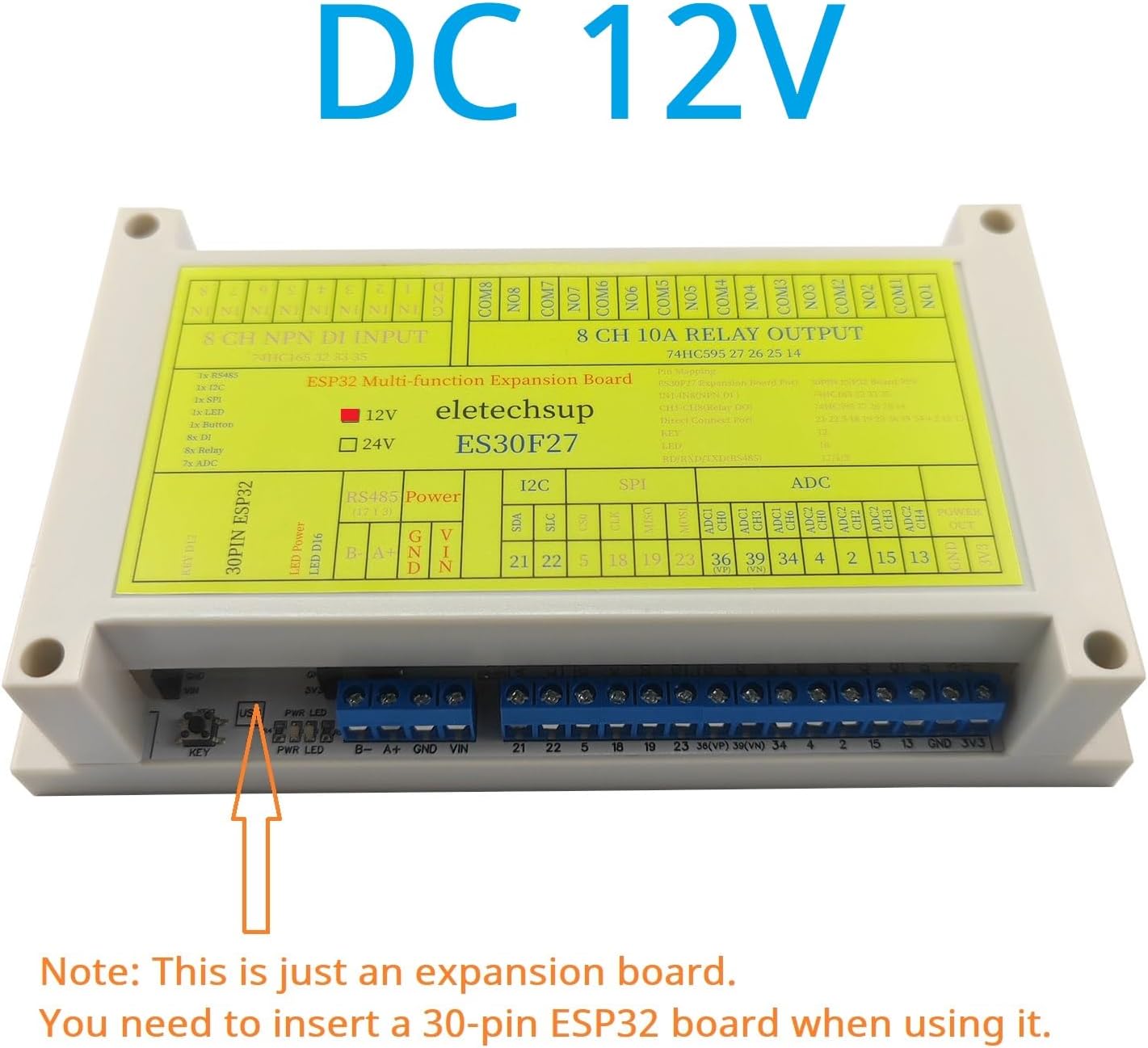 ESP32 Controller Module with RS485 I2C SPI Support MQTT ESP Home Compatible for Arduino DIY PLC Industrial Automation (DC 12V)