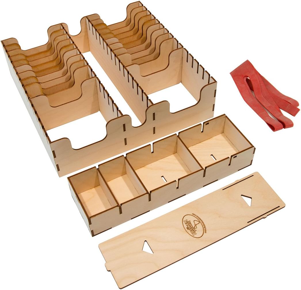 The Broken Token Card Organizer - Compact Wood Storage Box for Cards with Multiple Adjustable Dividers, Rows and Bit Boxes