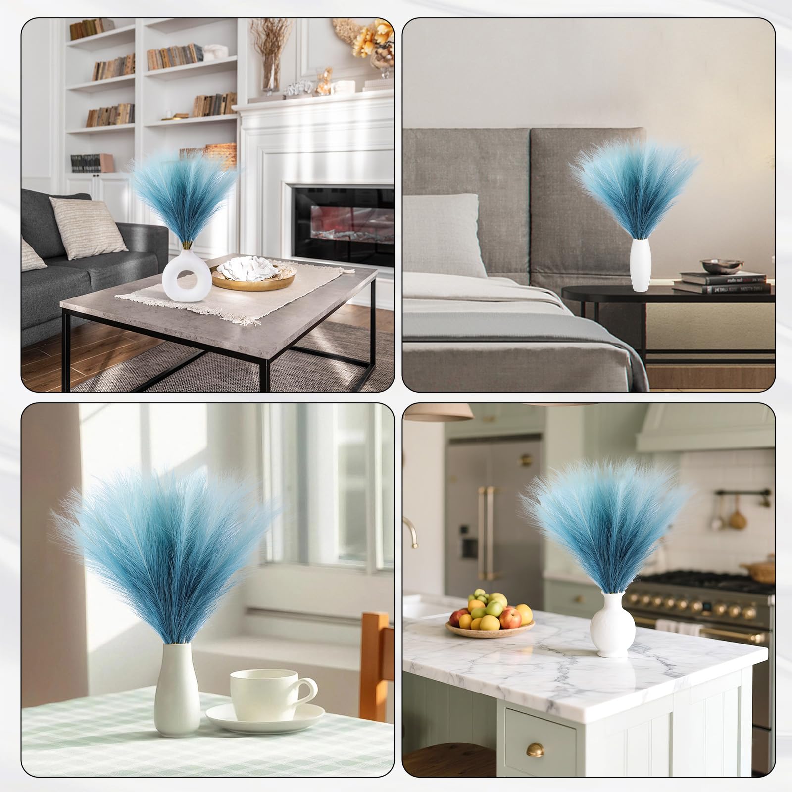 Ureymx Faux Pampasgras Dekor 17,7 Zoll 30 Stück, Pompas Gras Blumenarrangement und Vasenfüller Künstliches Pampasgras Kurz Dekor für Boho Home Hochzeit Dekoration (Farbverlauf Blau)